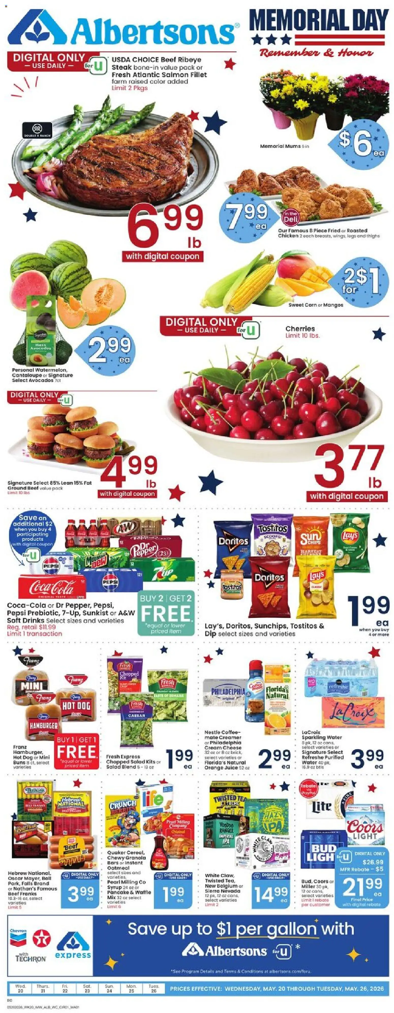 Albertsons Weekly Ad - valid from 20.05.2026 | Page: 1 | Products: Coffee, Tea, Beef, Water
