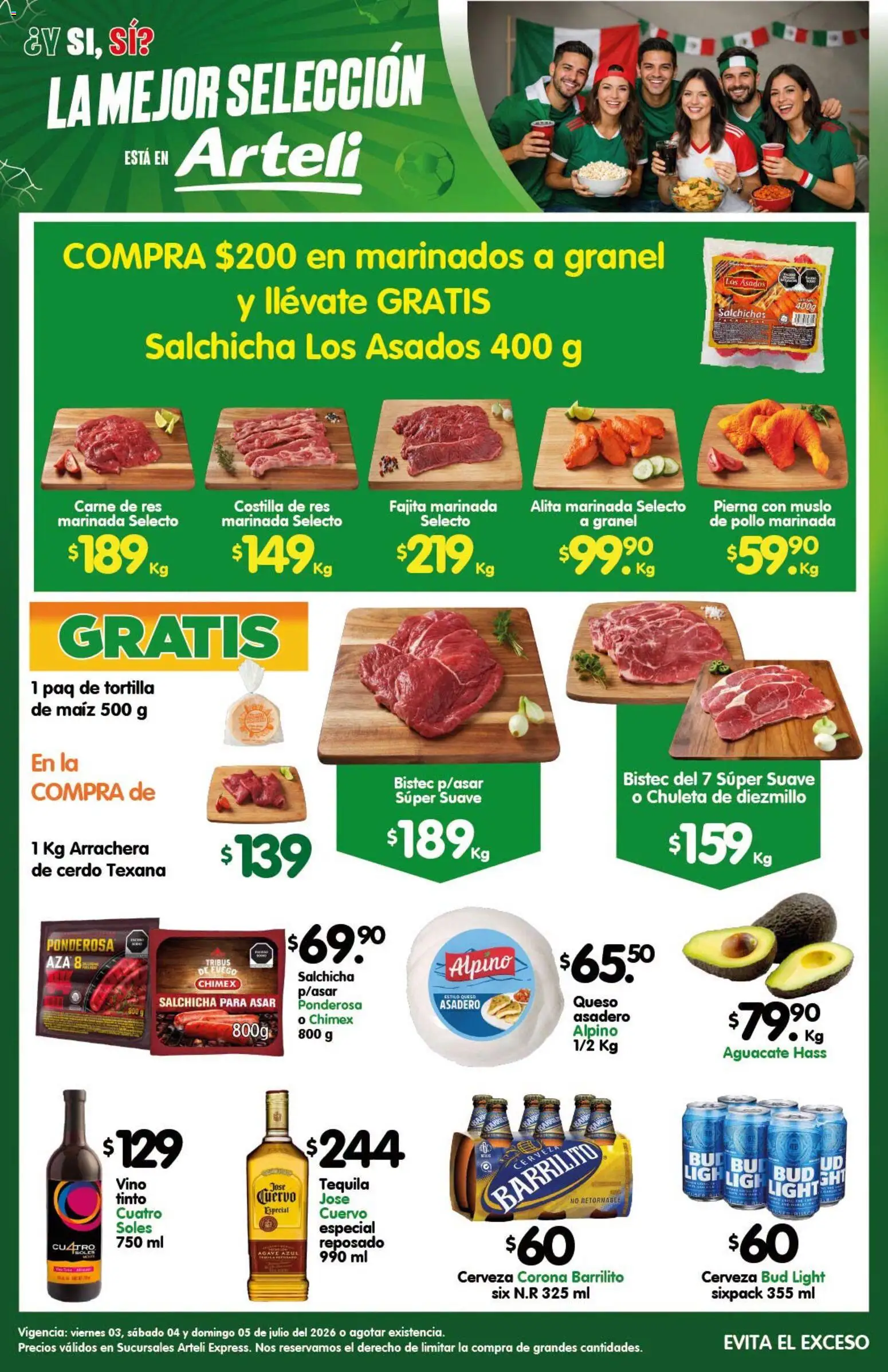 Nuevas ofertas de Arteli válidas en toda la República Mexicana desde el 03/07/2026. ¡Encuentra las mejores ofertas en Arteli folleto Carne Express! | Página: 1 | Productos: Pollo, Aguacate, Cerdo, Res