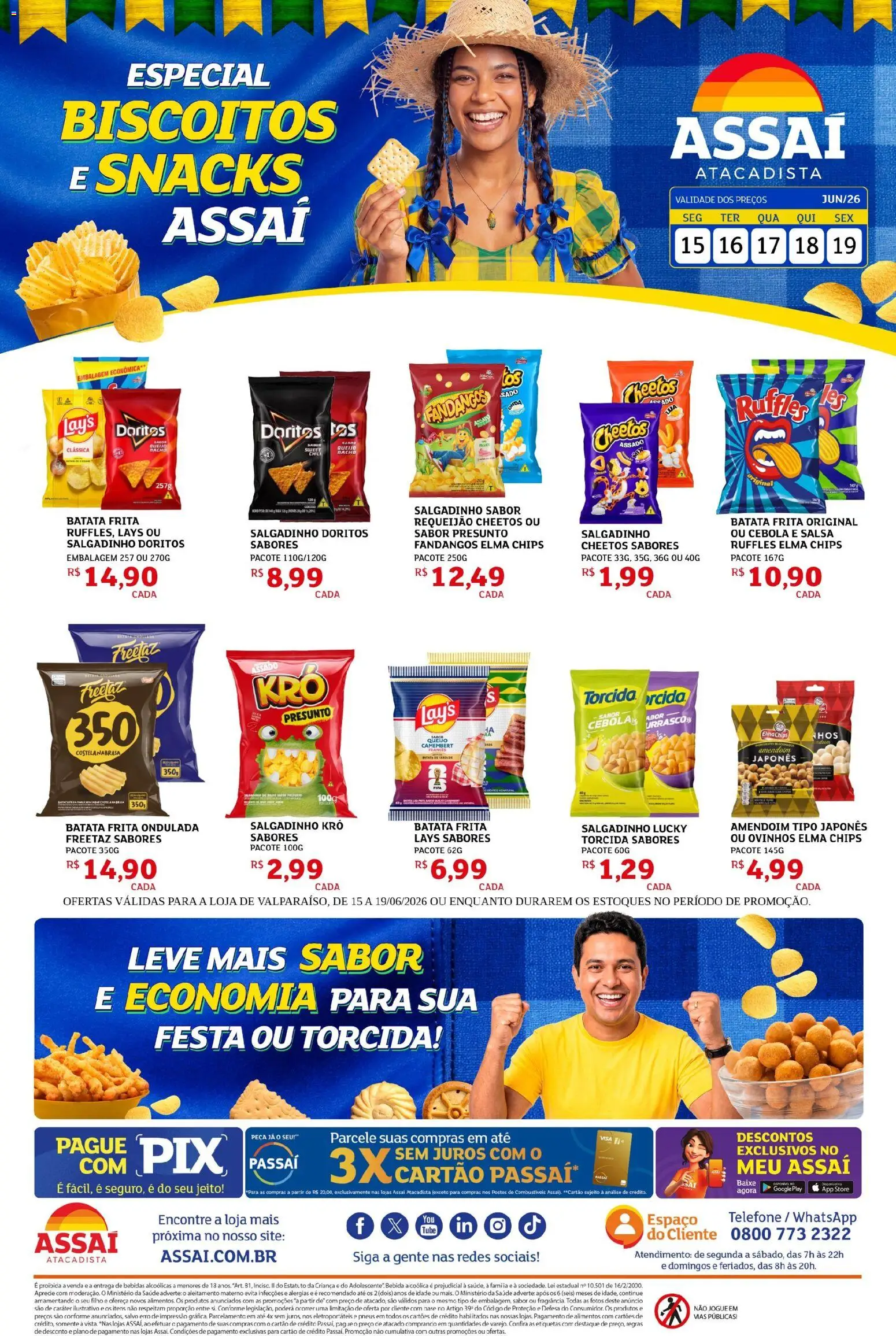 Assaí Atacadista Folheto - válido de 15.06.2026 | Página: 1 | Produtos: Elma Chips, Queijo, Base, Batata