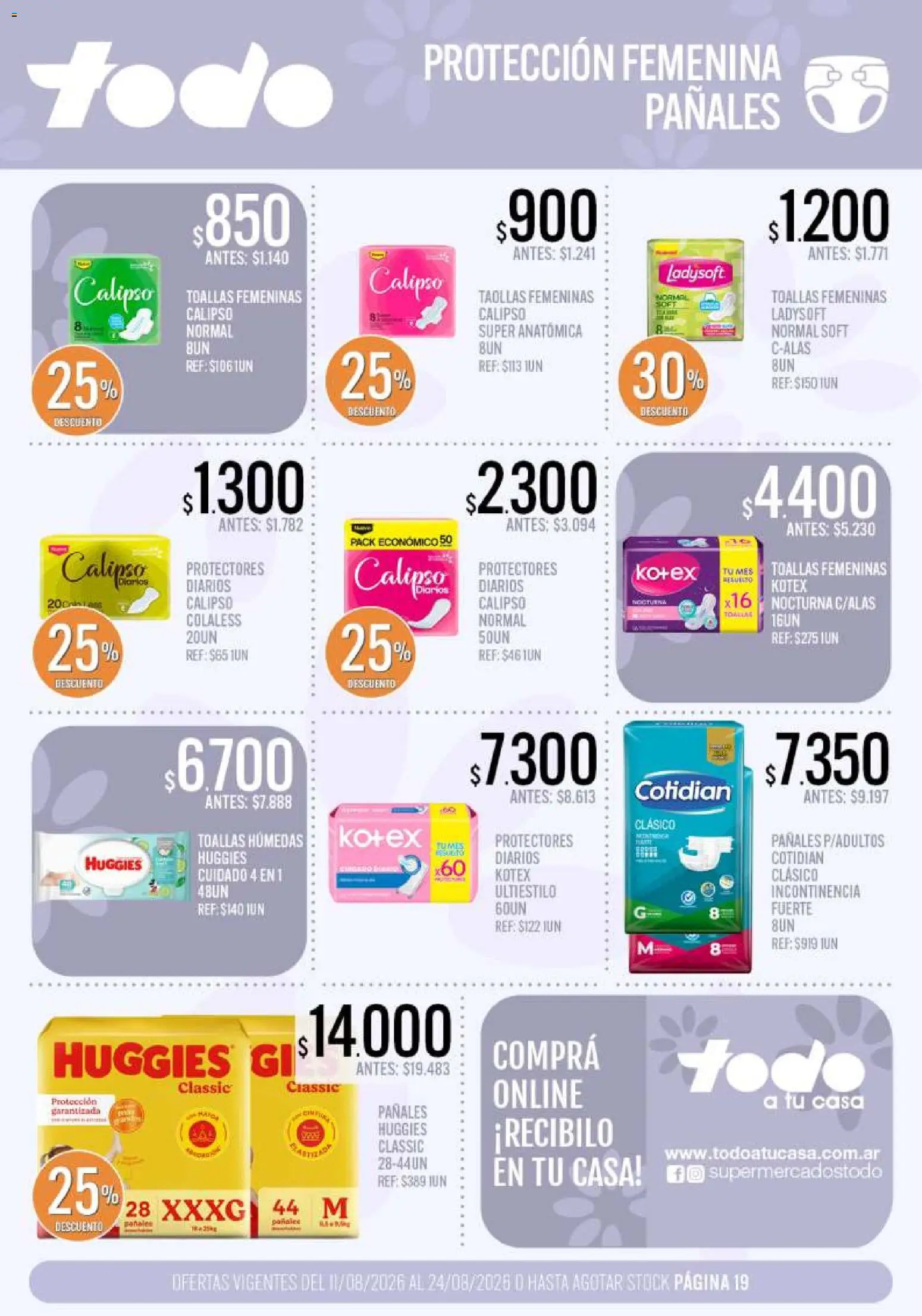 Supermercados TODO - Ofertas │ válido desde el 11/08/2026 | Página: 19 | Productos: Toallas, Diarios, Pañales