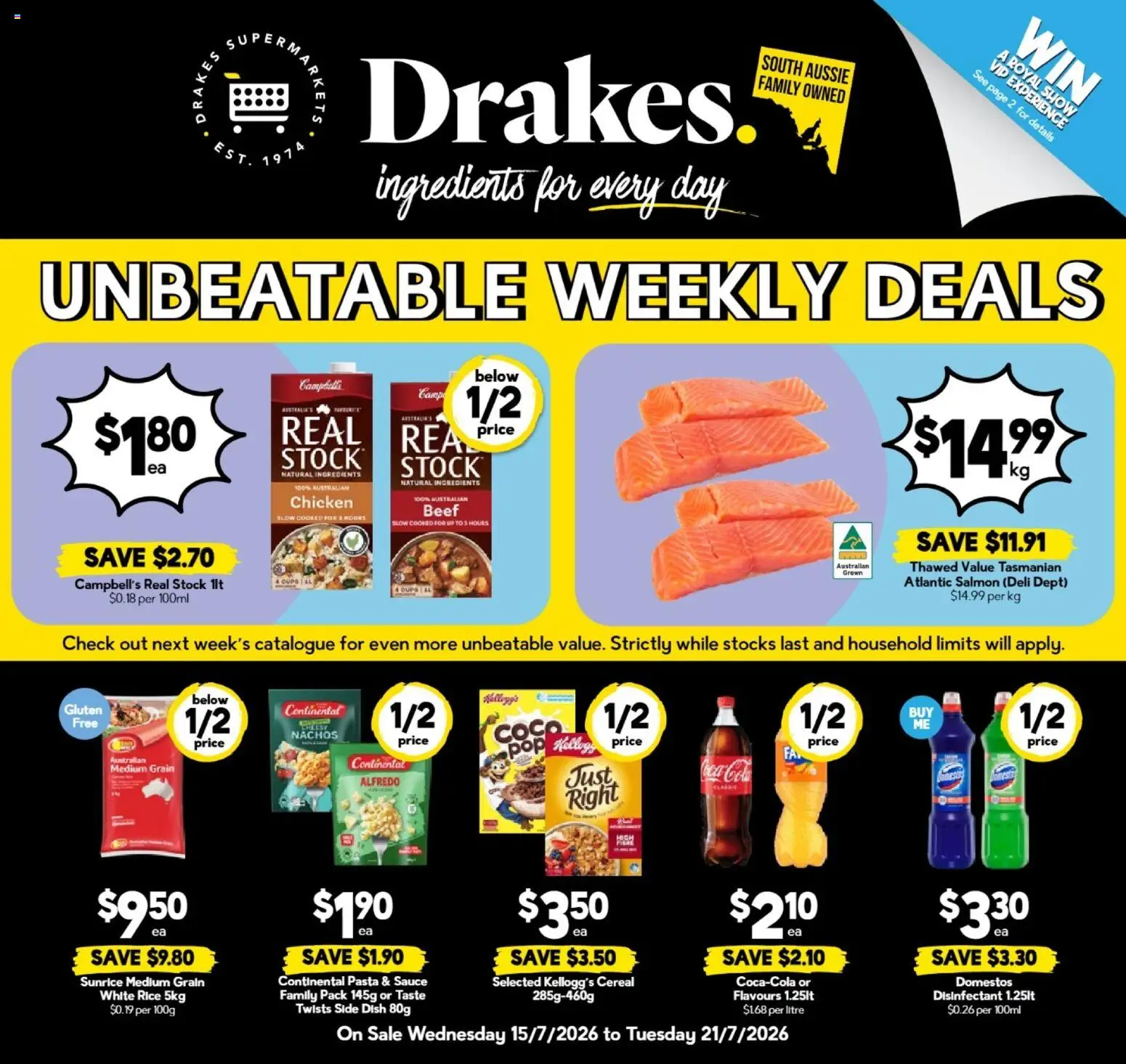 Drakes catalogue - valid from 15/07/2026 | Page: 1 | Products: Household, Rice, Beef, Salmon