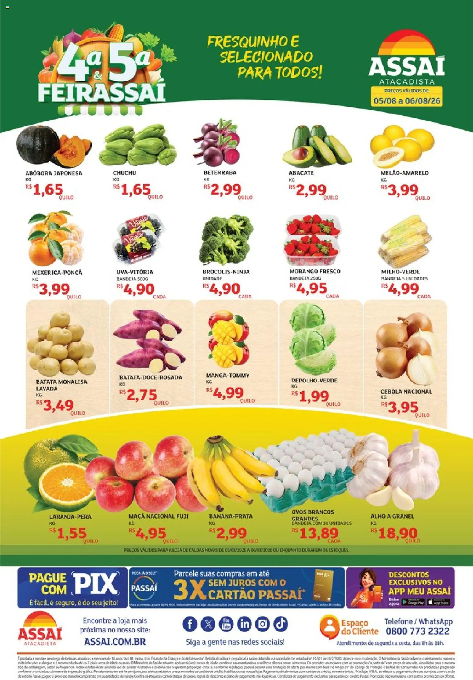 Assaí Atacadista Folheto - válido de 05/08/2026 | Página: 1 | Produtos: Chuchu, Abóbora, Bandeja, Batata