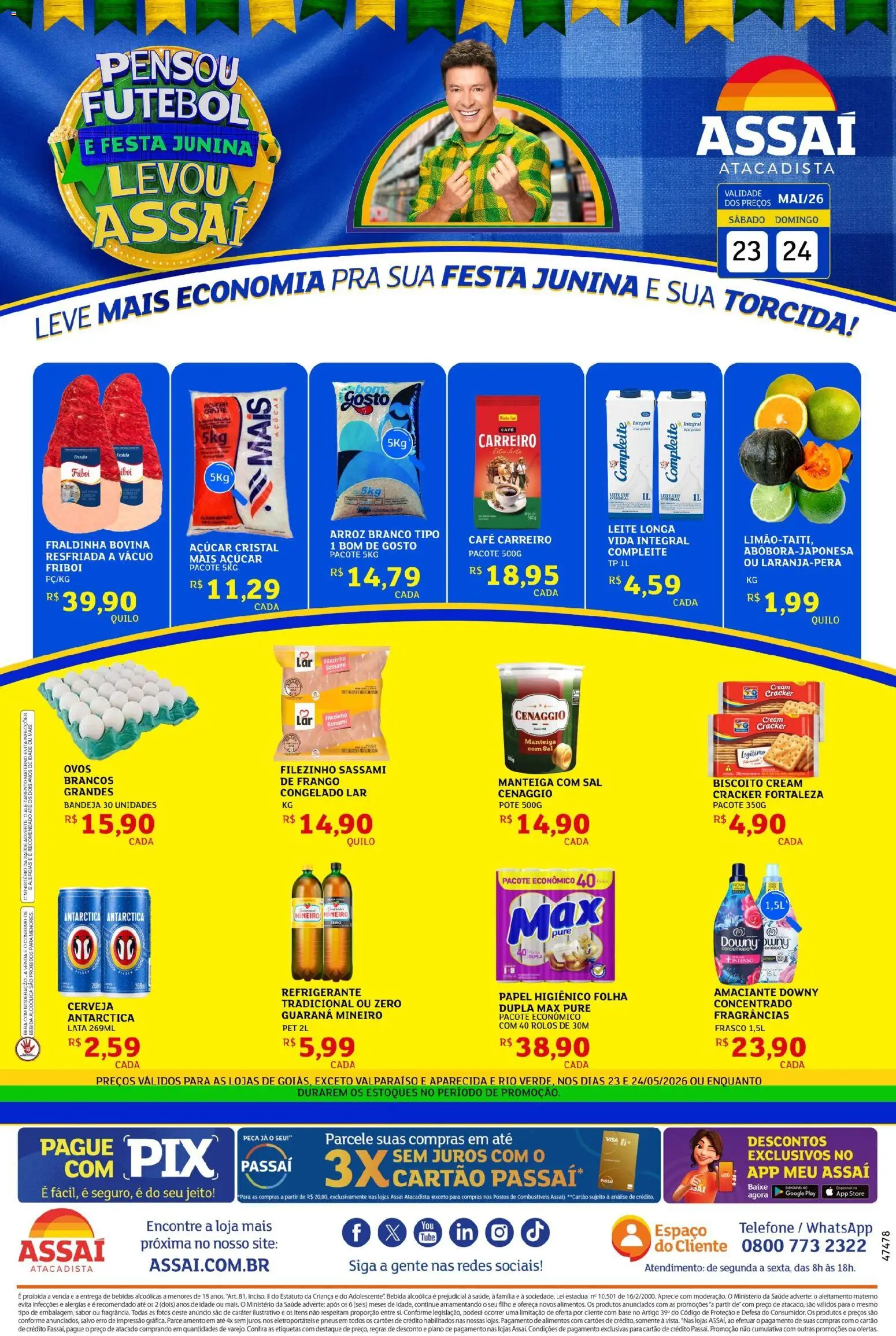 Assaí Atacadista Folheto - válido de 23.05.2026 | Página: 1 | Produtos: Bebida, Telefone, Frango, Amaciante