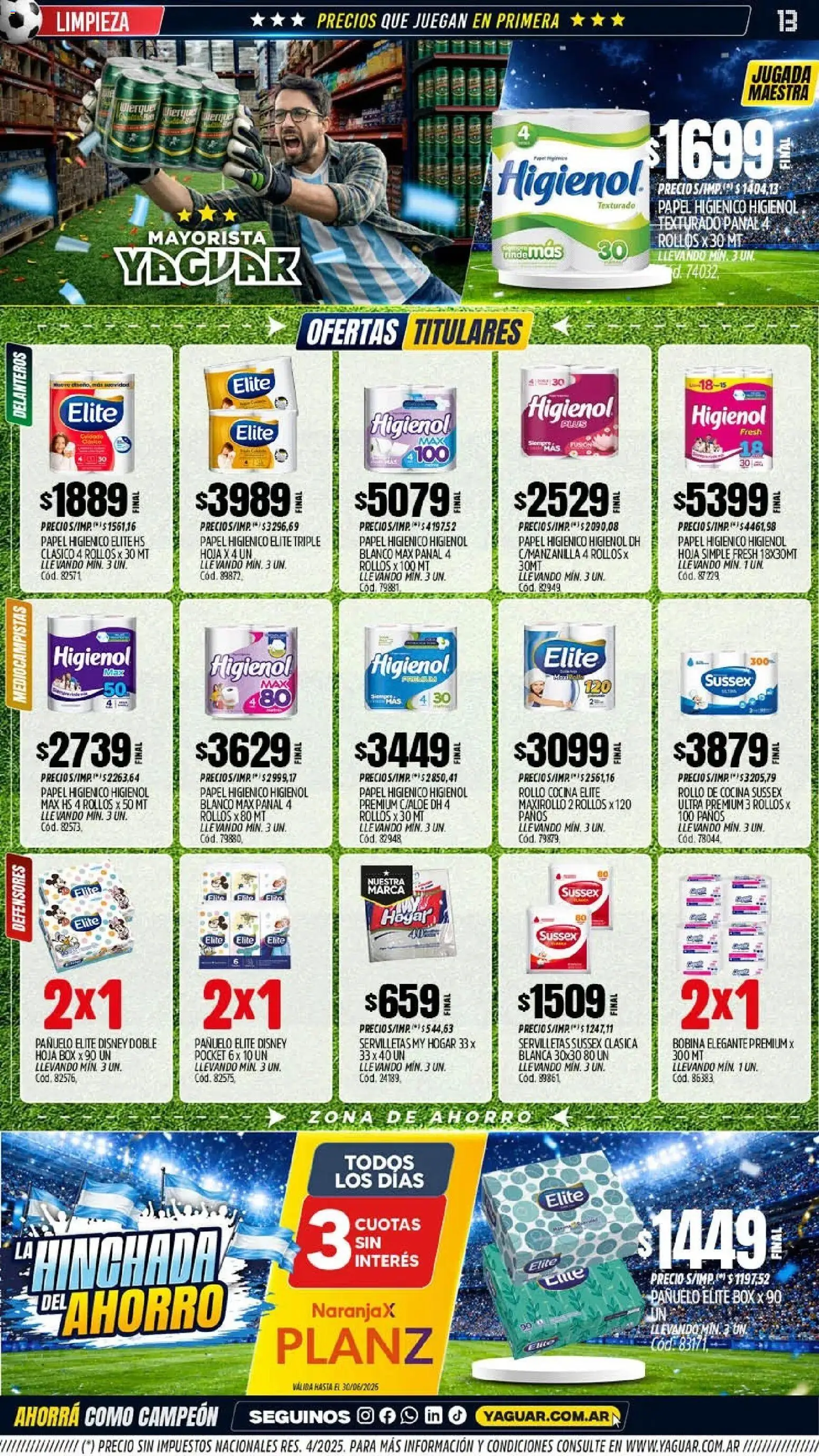 Yaguar - Oferta Semanal Mar del Plata │ válido desde el 08.06.2026 | Página: 13 | Productos: Papel higiénico, Pañuelo, Cocina, Servilletas