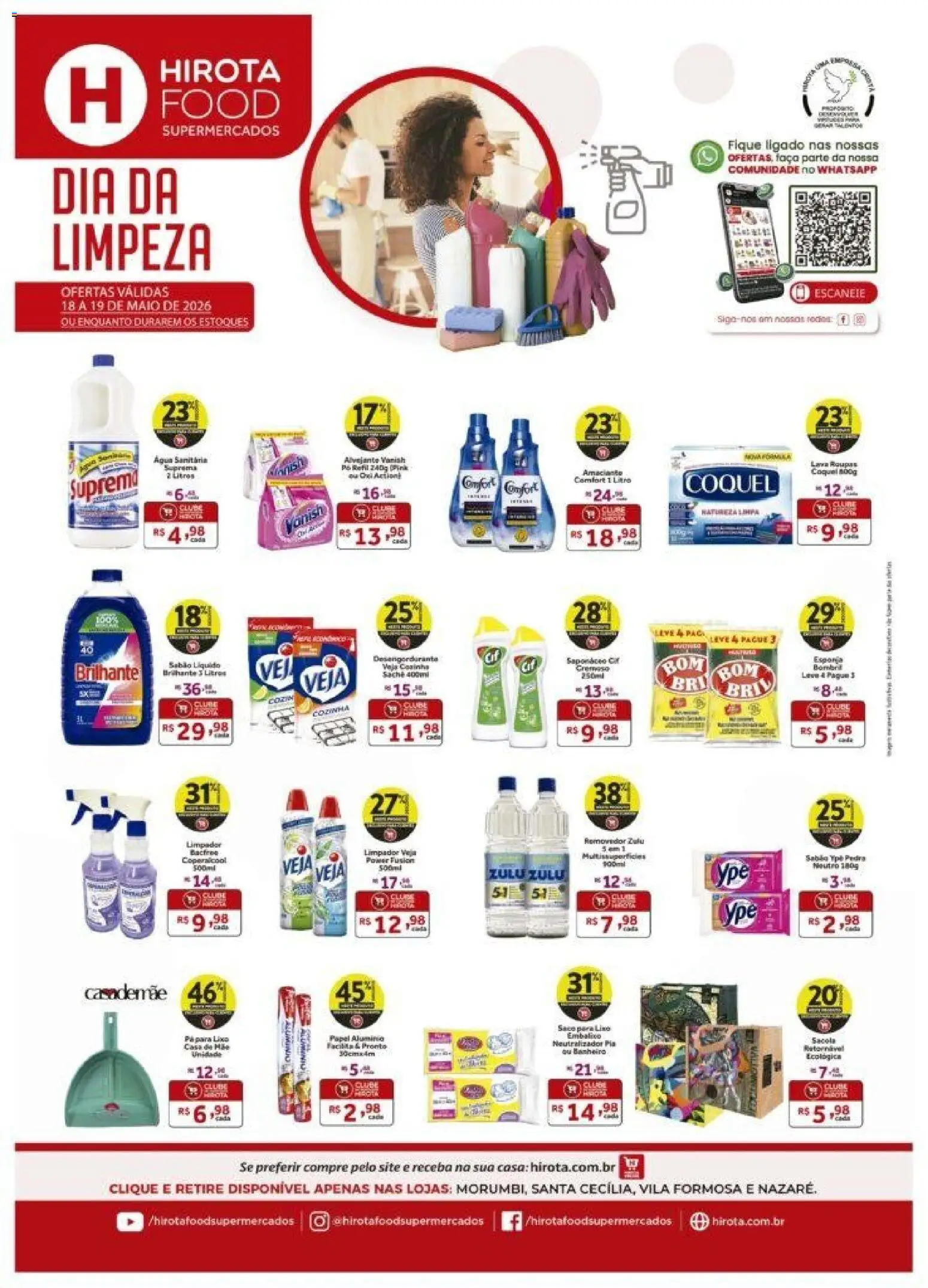 Hirota Food Folheto - válido de 18.05.2026 | Página: 1 | Produtos: Sabão, Maiô, Faca, Amaciante