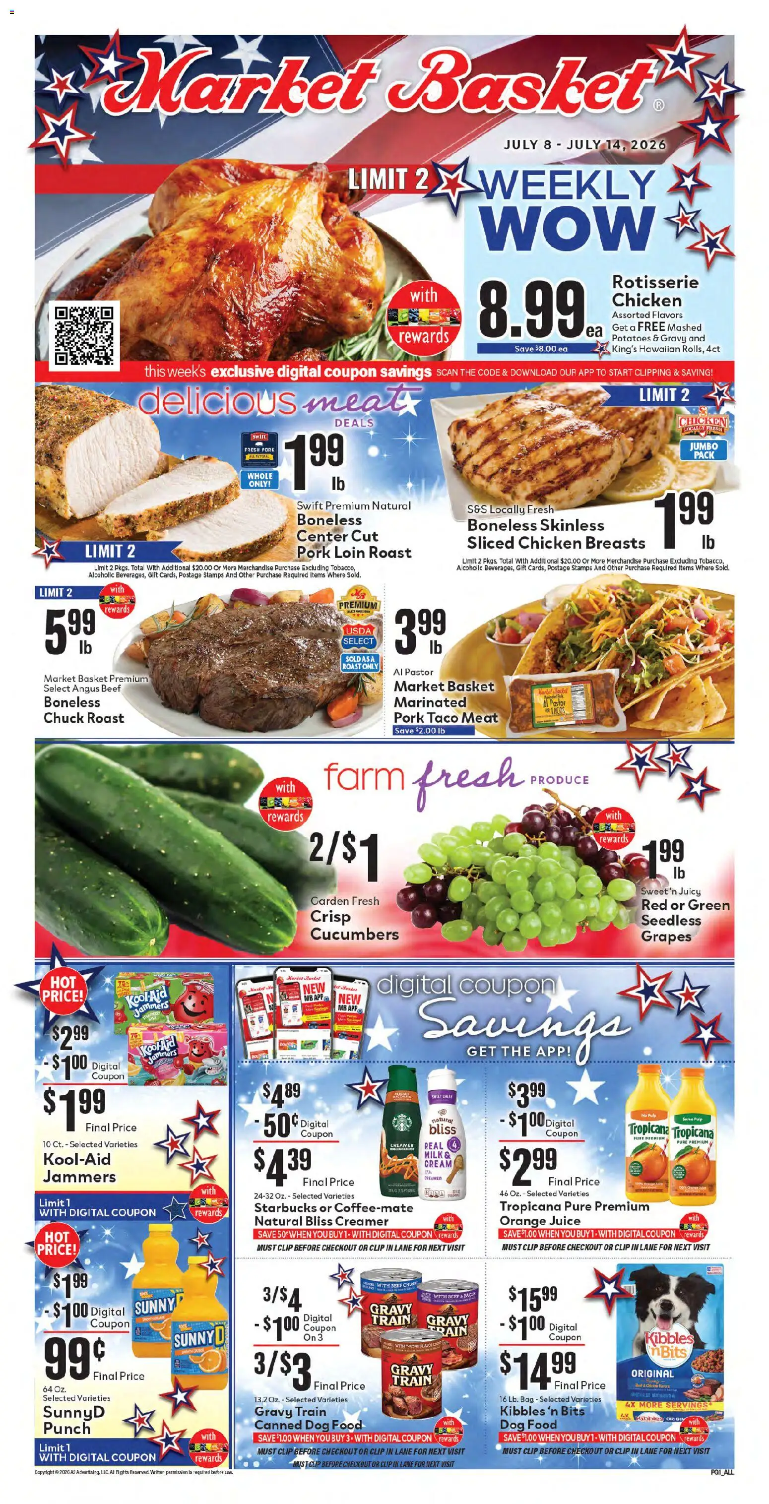 Market Basket Weekly Ad - valid from 07/08/2026 | Page: 3 | Products: Basket, Pork, Potatoes, Grapes
