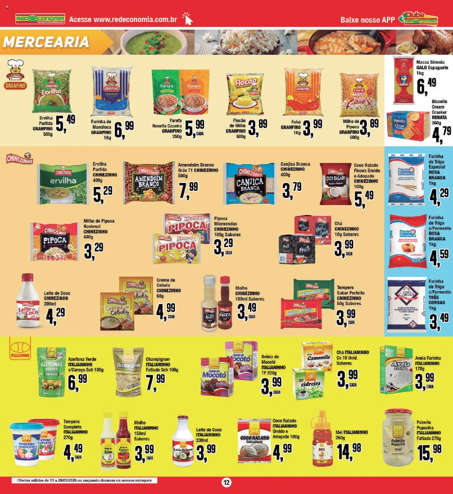 RedEconomia Folheto - válido de 14/09/2026 | Página: 12 | Produtos: Espaguete, Azeitonas, Palmito, Farofa