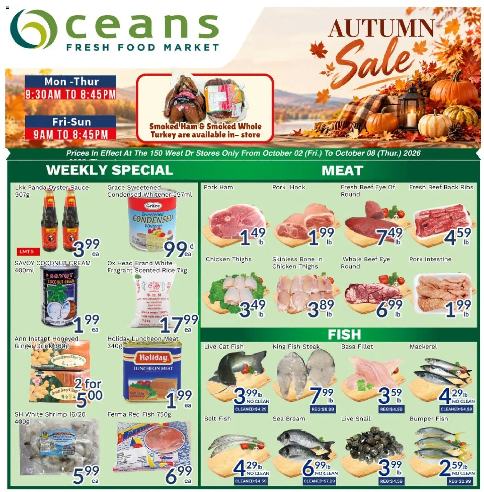Oceans flyer valid from Oct 2, 2026 | Page: 1 | Products: Rice, Fish, Mackerel, Shrimp