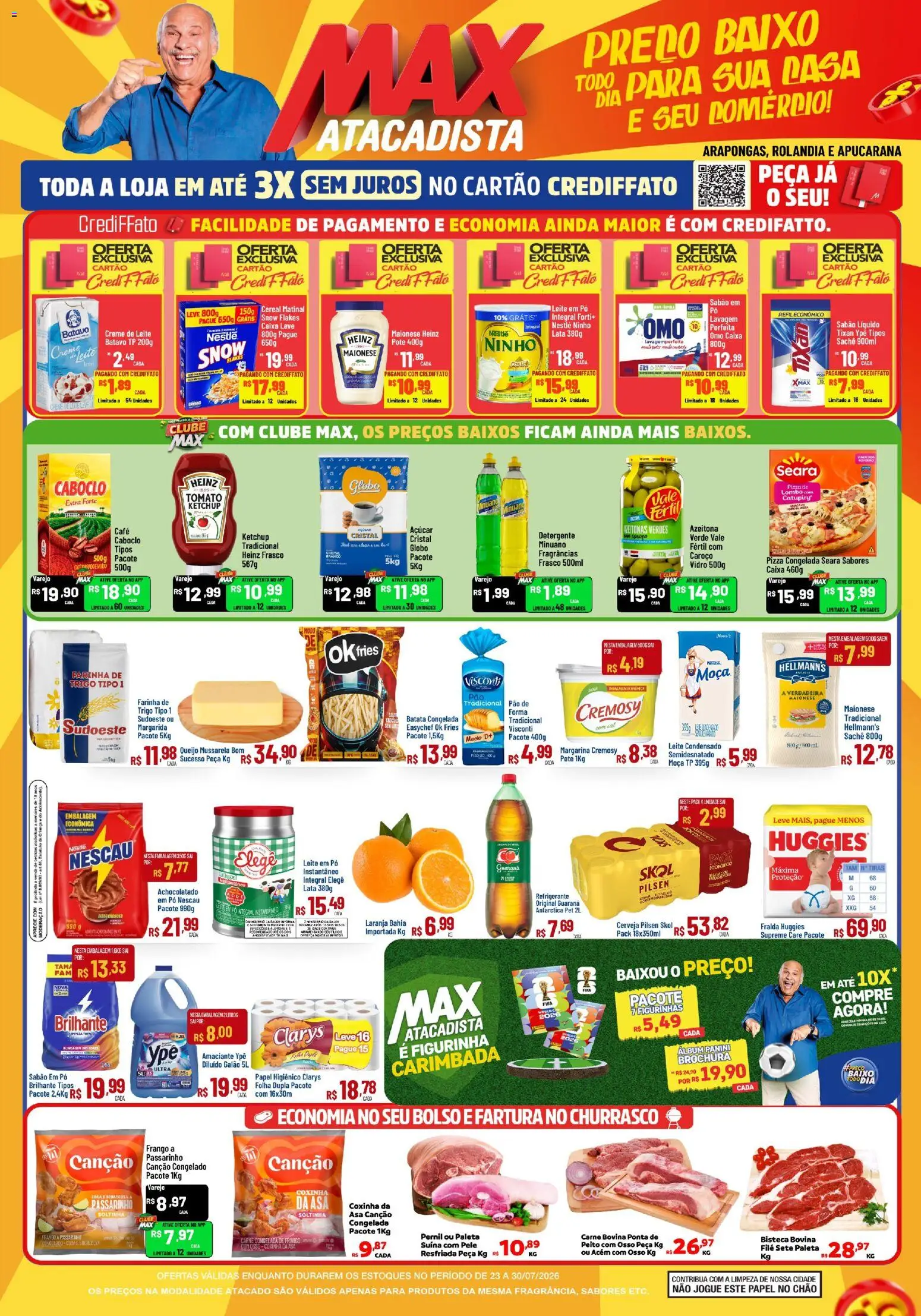 Max Atacadista Folheto - válido de 25/07/2026 | Página: 1 | Produtos: Azeitonas, Cerveja, Baixo, Leite em pó