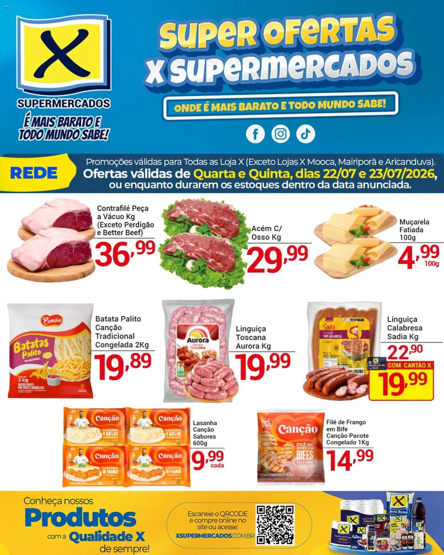 X Supermercados Folheto - válido de 22/07/2026 | Página: 5 | Produtos: Linguiça, Acém, Lasanha, Batata