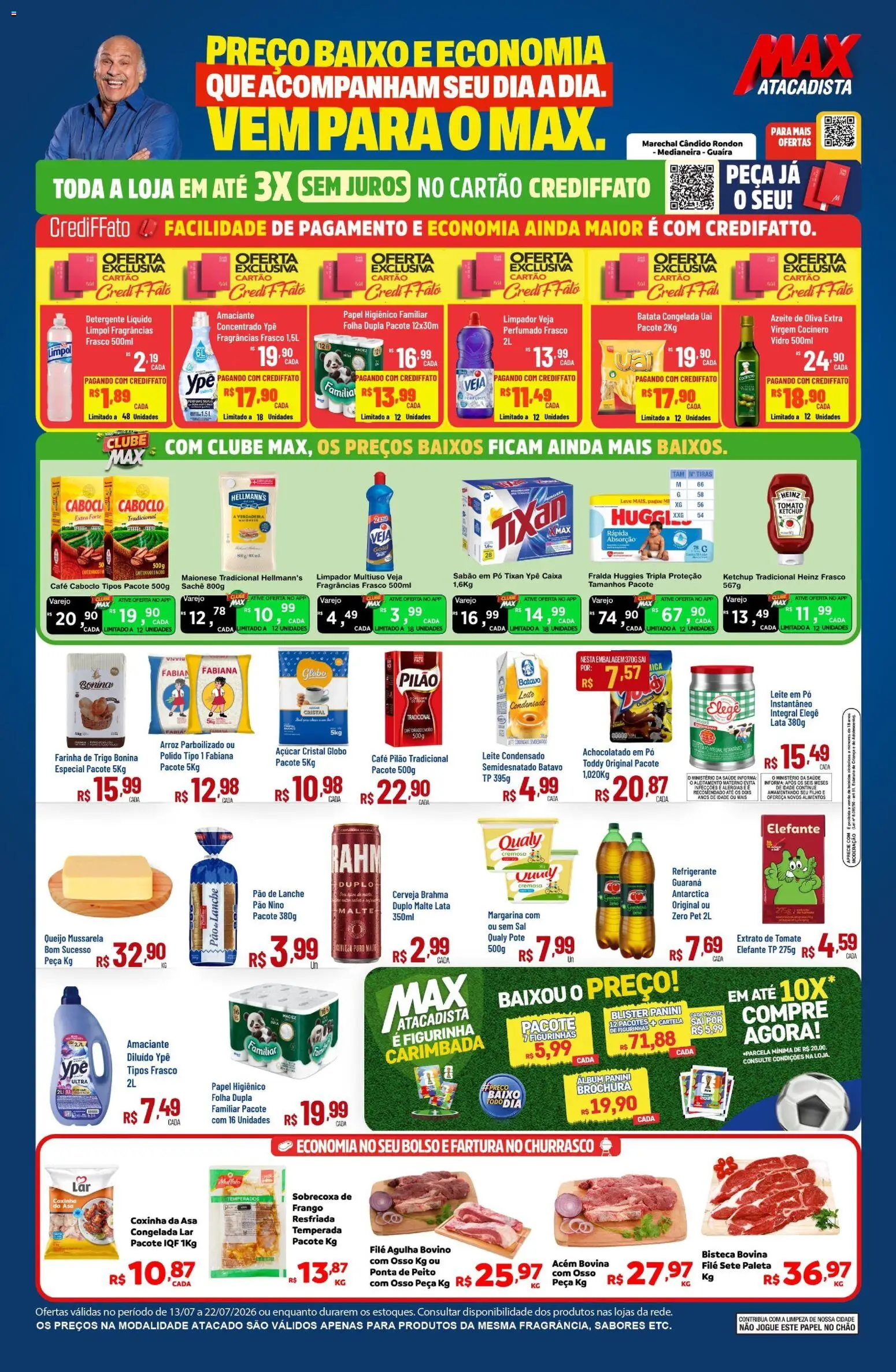 Max Atacadista Folheto - válido de 13/07/2026 | Página: 1 | Produtos: Farinha de trigo, Caixa, Café, Margarina