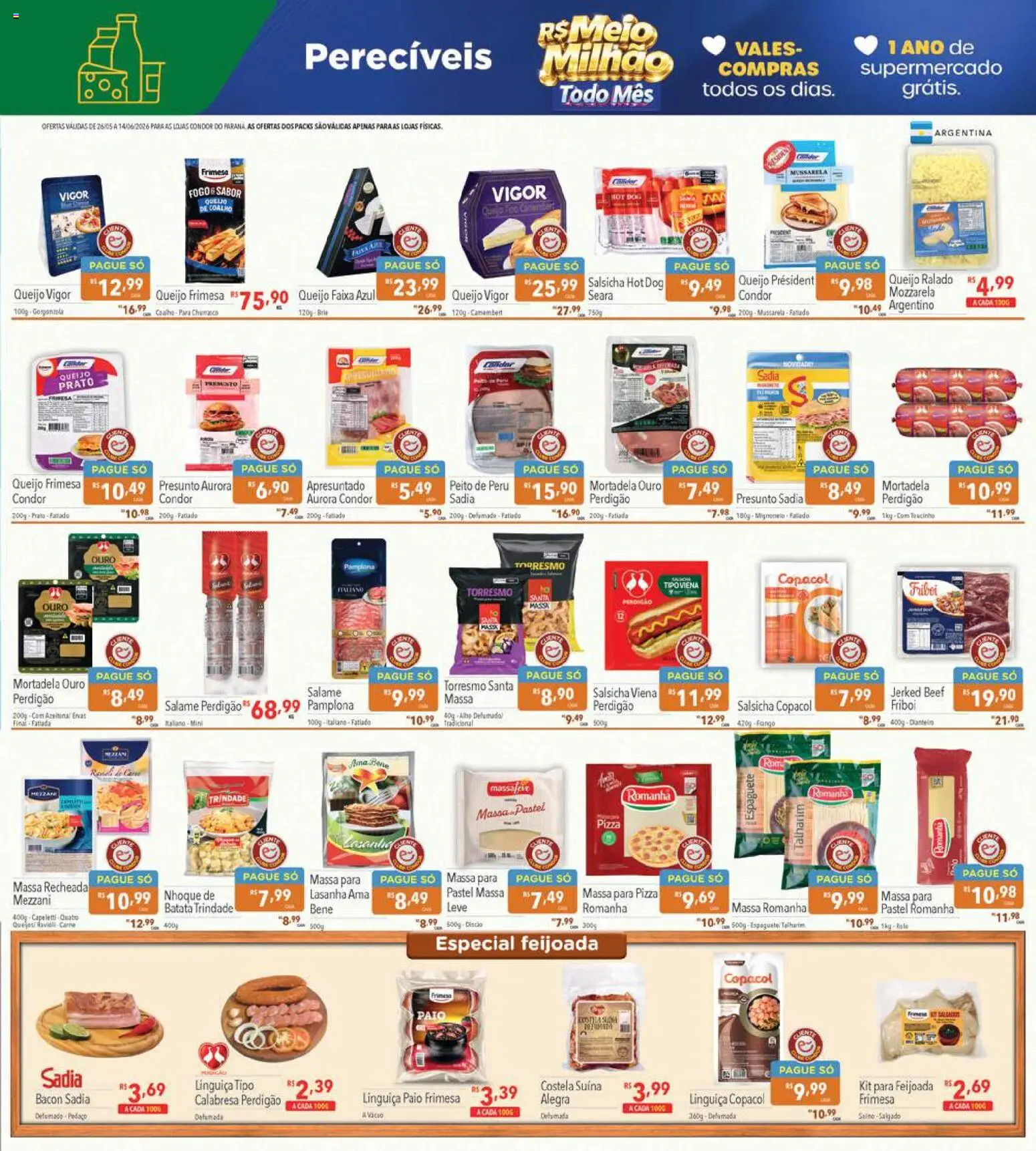 Supermercados Condor Folheto - válido de 26.05.2026 | Página: 15 | Produtos: Linguiça, Presunto, Pizza, Peito de peru