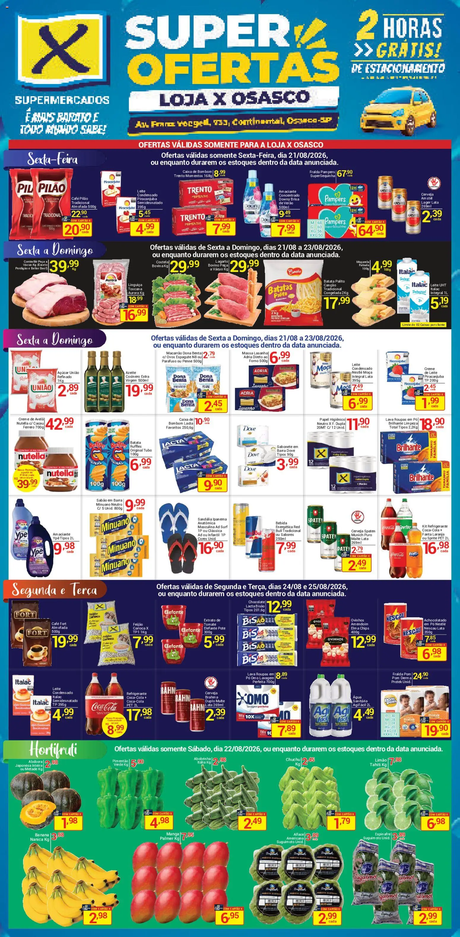 X Supermercados Folheto - válido de 21/08/2026 | Página: 1 | Produtos: Pó, Bombom, Creme de avelã, Avelã