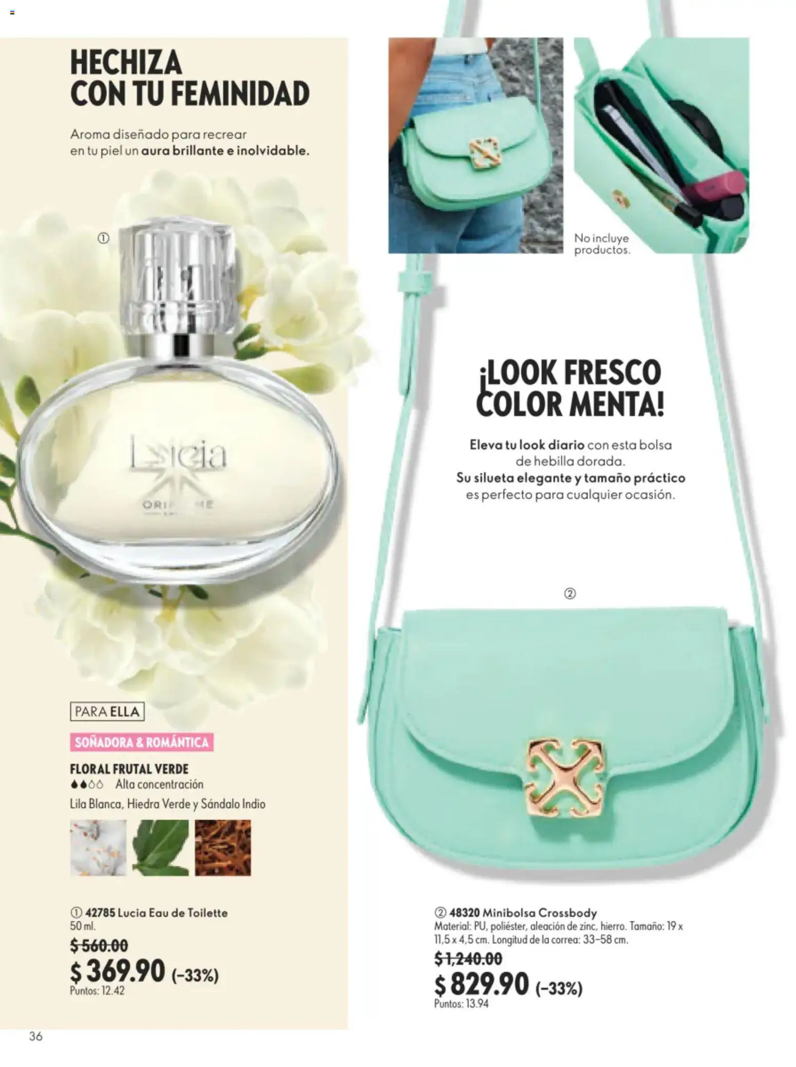Nuevas ofertas de Oriflame válidas en toda la República Mexicana desde el 11/07/2026. ¡Encuentra las mejores ofertas en Oriflame campaña 10 2026! | Página: 36 | Productos: Bolsa, Eau de toilette, Hebilla