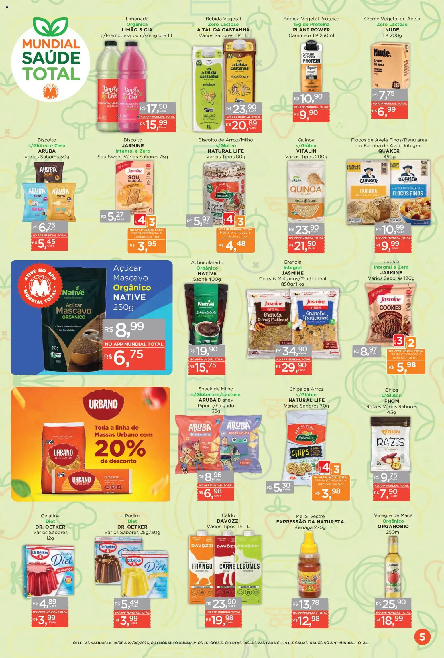 Mundial Folheto - válido de 14/08/2026 | Página: 5 | Produtos: Pudim, Farinha de aveia, Baunilha, Achocolatado