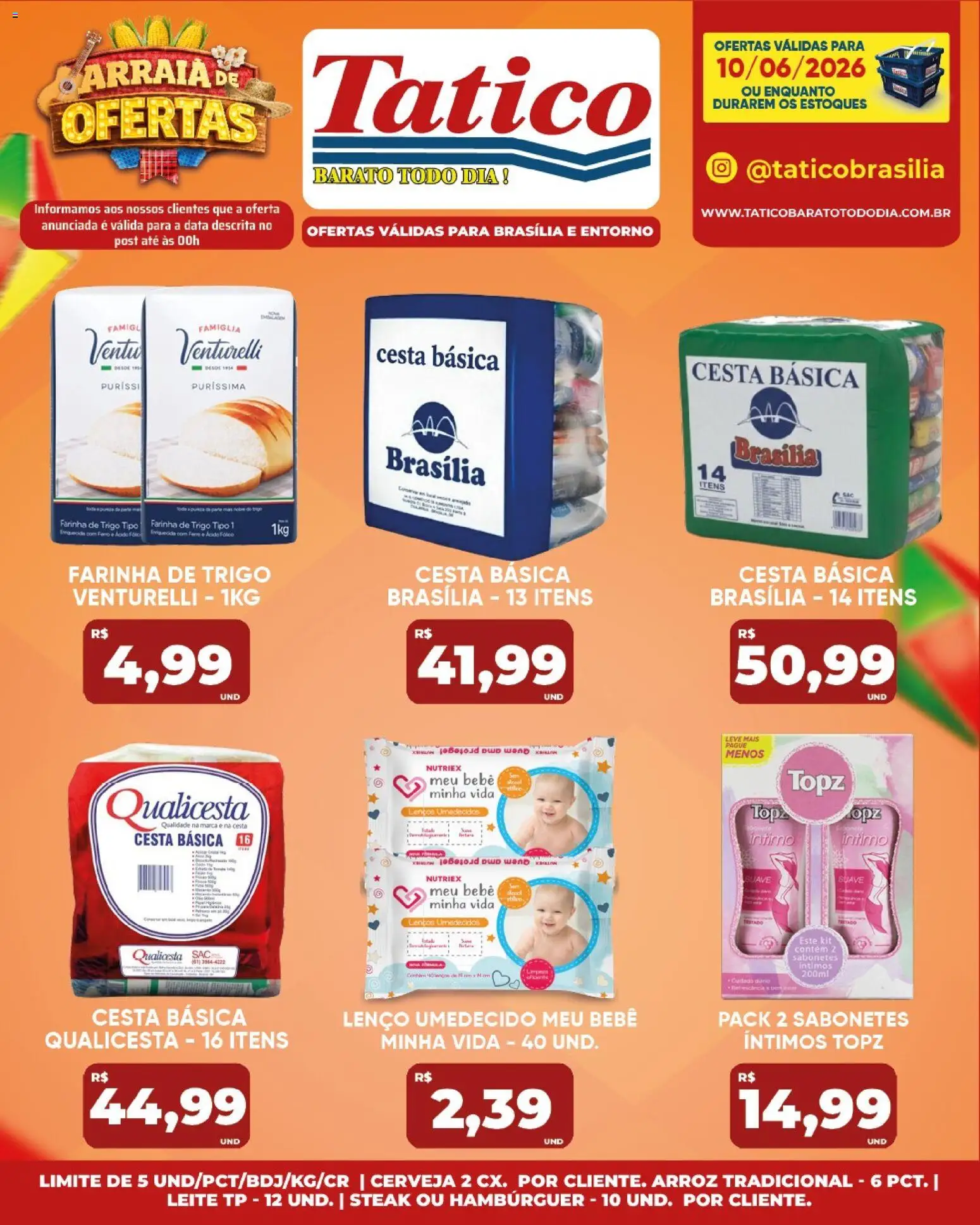 Tatico Folheto - válido de 10.06.2026 | Página: 16 | Produtos: Farinha de trigo, Leite, Cesta, Lenço umedecido