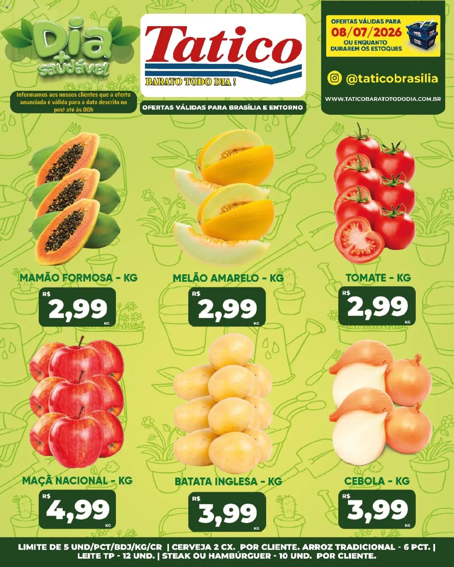 Tatico Folheto - válido de 08/07/2026 | Página: 22 | Produtos: Cebola, Hambúrguer, Mamão, Batata