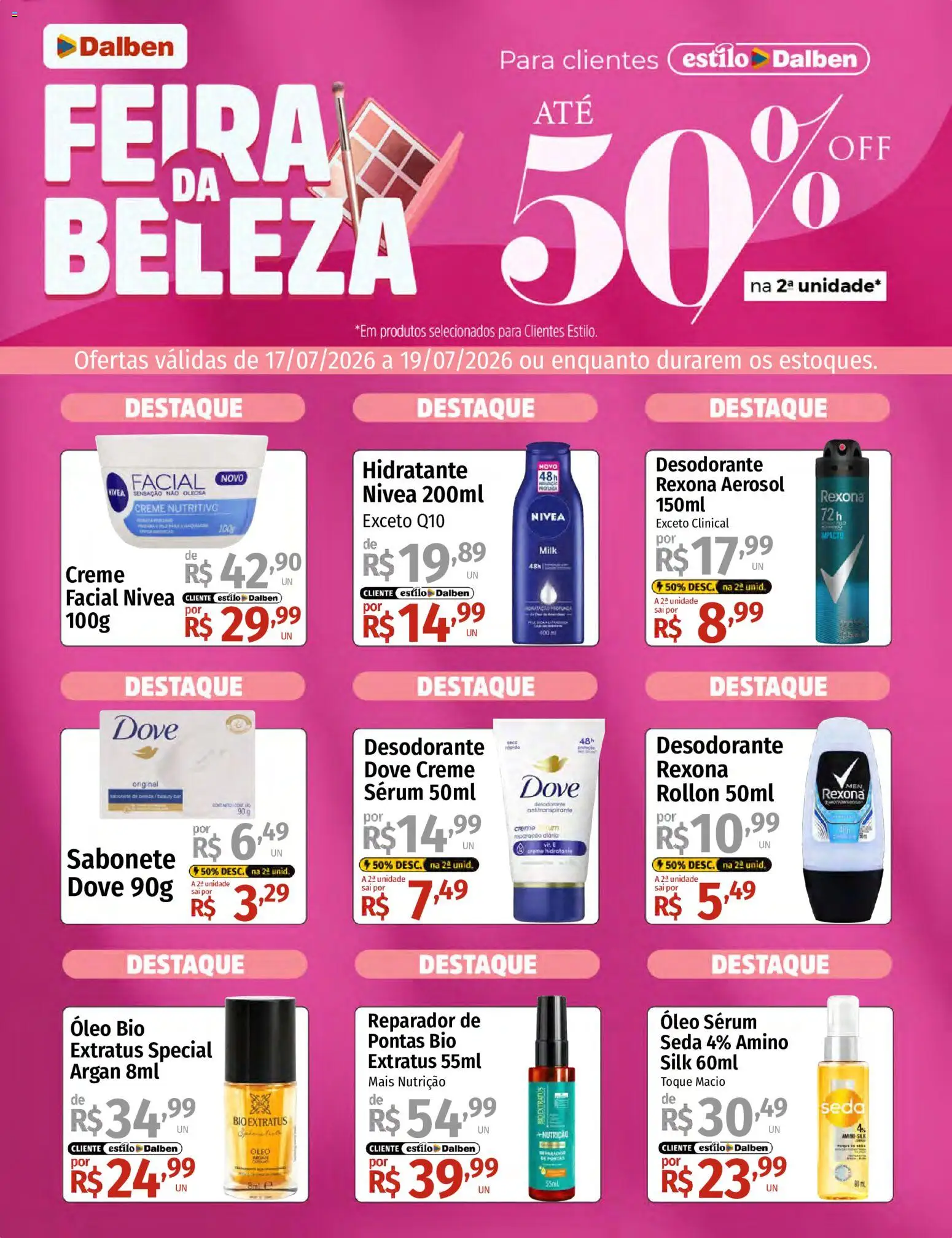 Supermercado Dalben Folheto - válido de 17/07/2026 | Página: 1 | Produtos: Óleo, Creme, Rexona, Dove