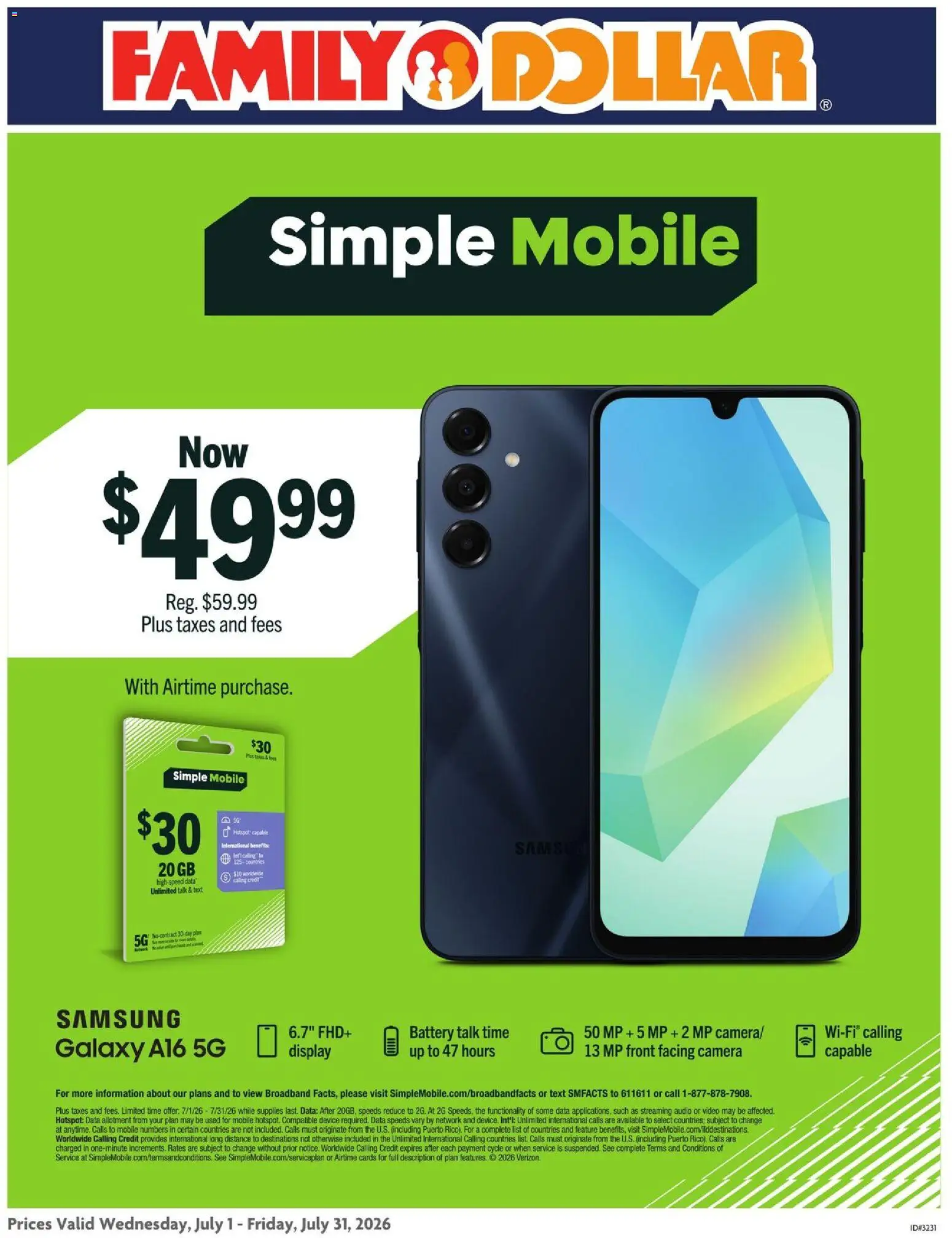 Family Dollar AT&T/Tracfone - valid from 07/01/2026 | Page: 1 | Products: Battery, Video, Audio, Camera