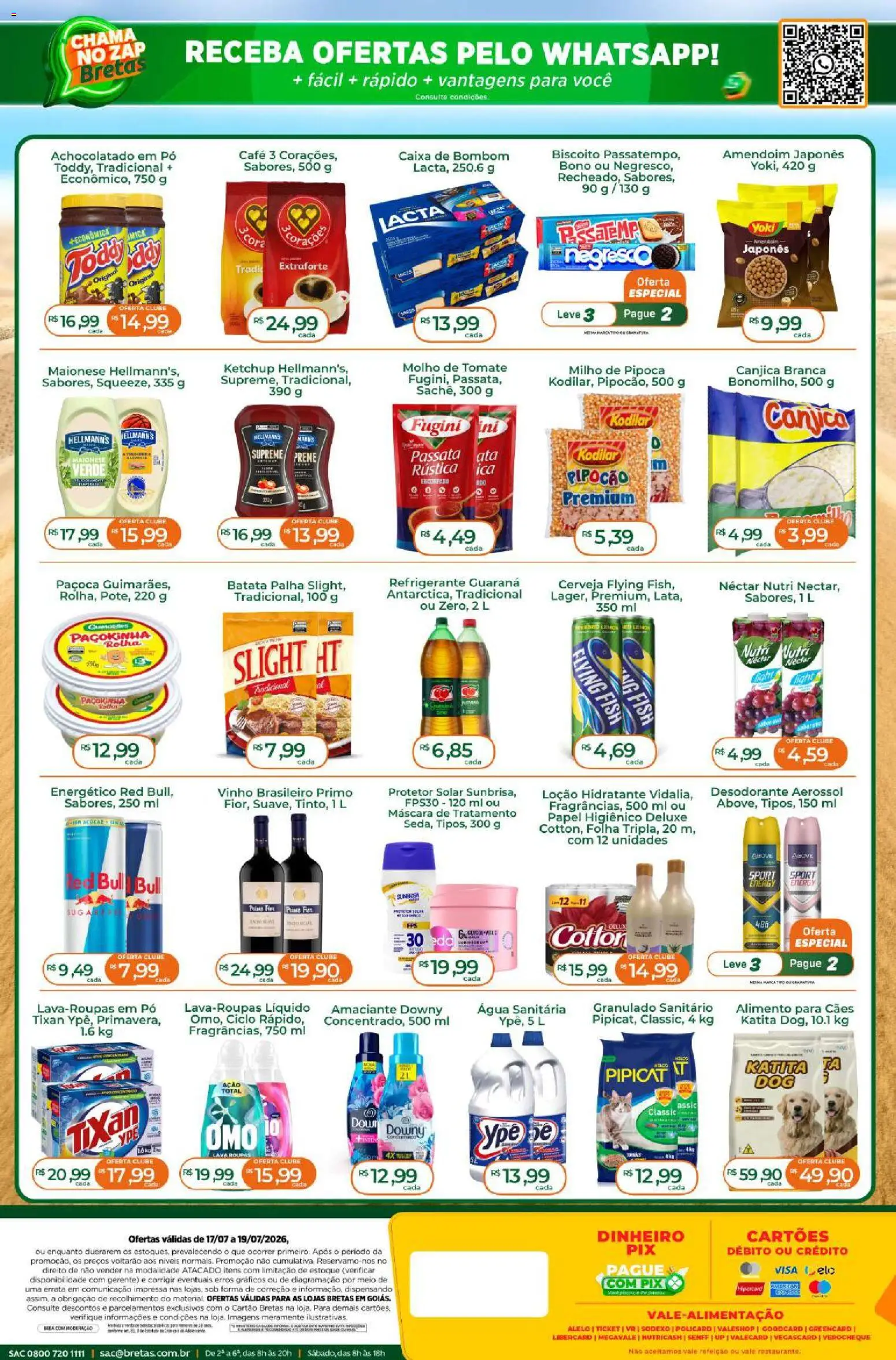 Bretas Folheto - válido de 17/07/2026 | Página: 2 | Produtos: Amaciante downy, Desodorante, Vinho, Pipoca