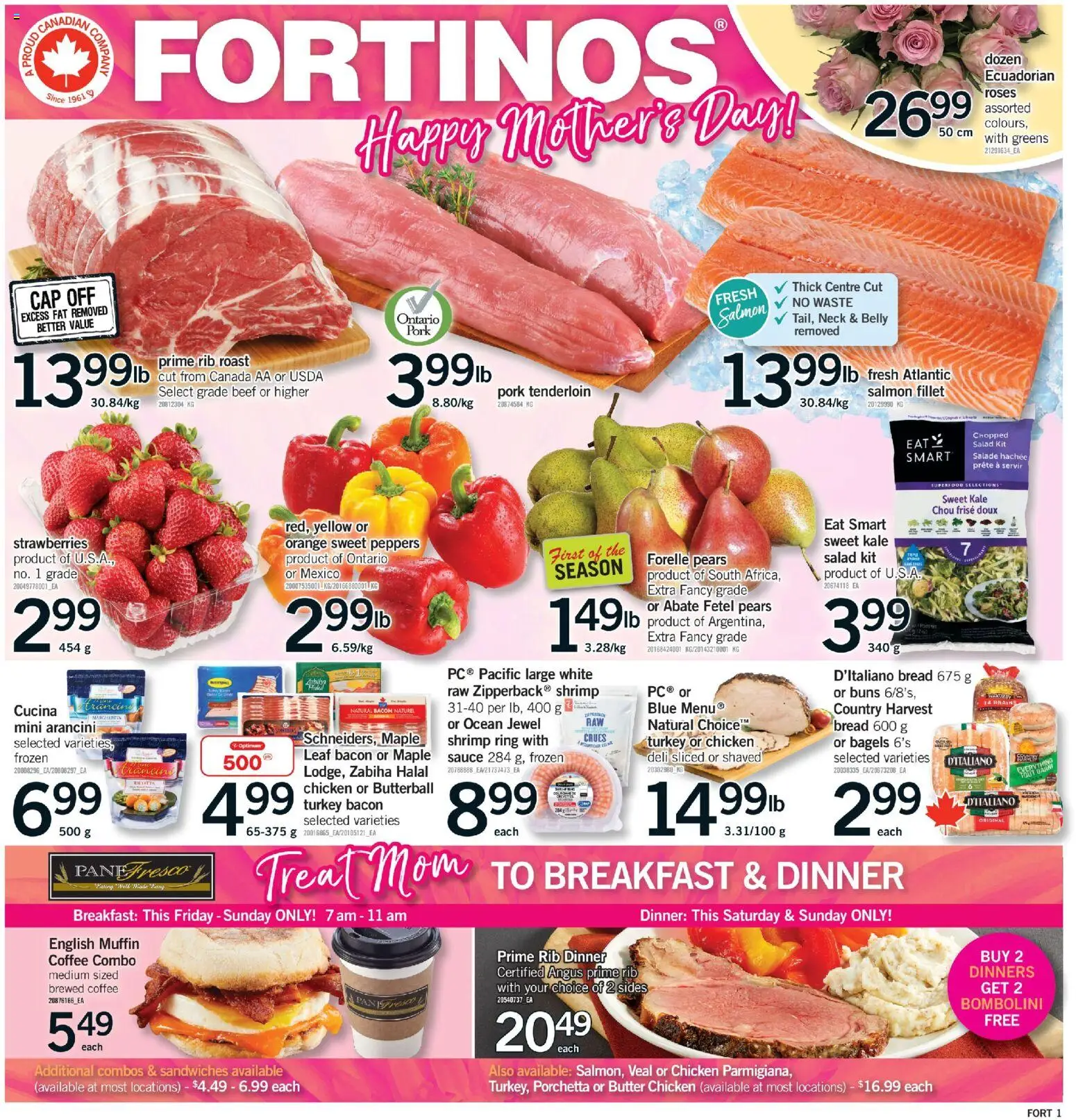 Fortinos flyer valid from 07.05.2026 | Page: 1 | Products: Beef, Cap, Bread, Coffee