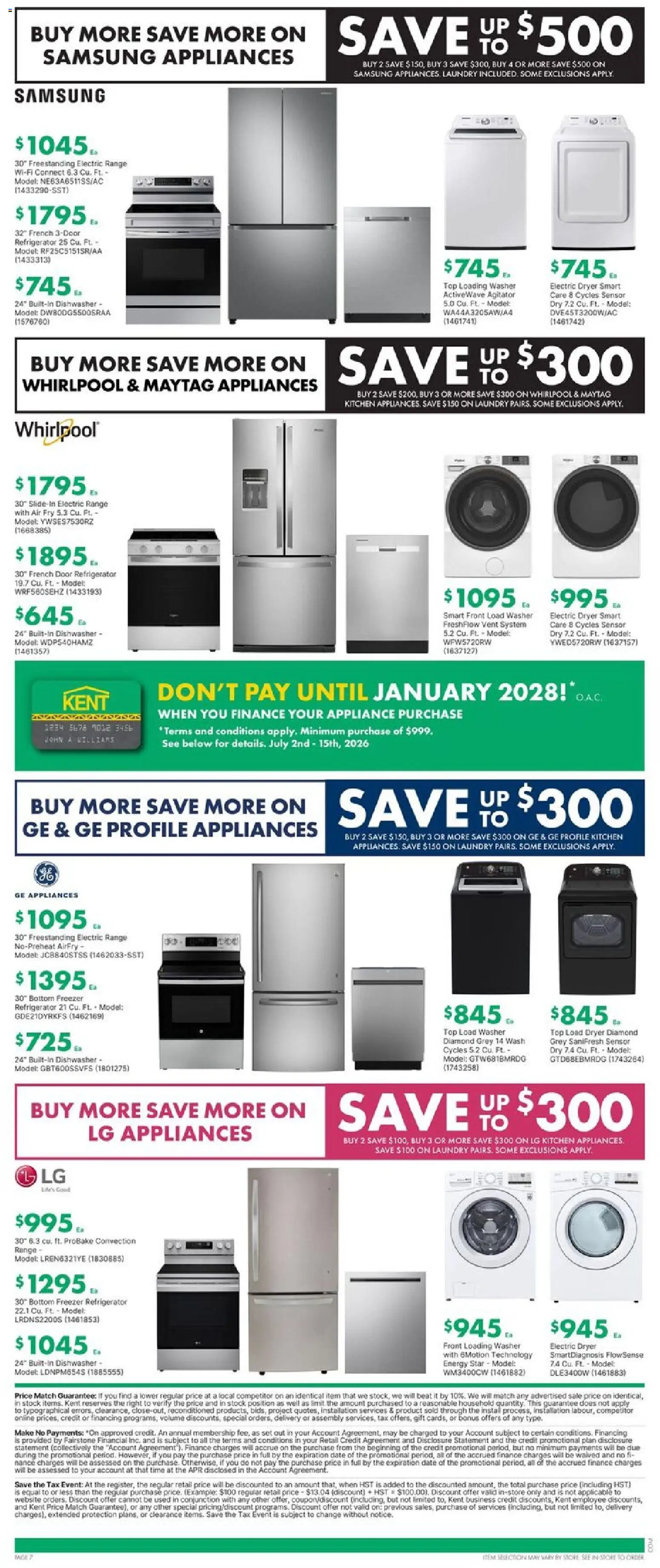 Kent flyer valid from Jul 9, 2026 | Page: 8 | Products: Refrigerator, Freezer, Dryer, Dishwasher