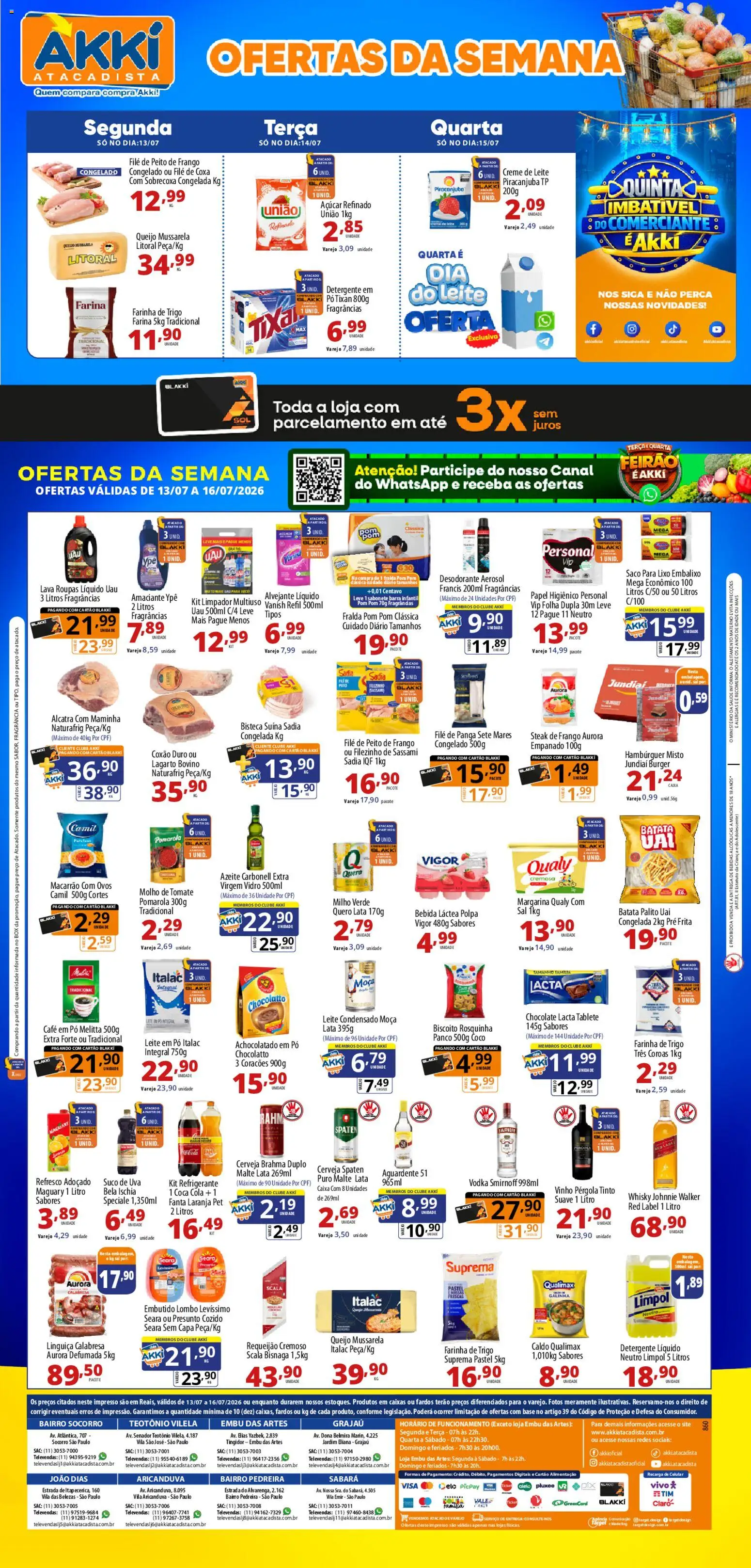 Akki Atacadista Folheto - válido de 13/07/2026 | Página: 1 | Produtos: Coco, Desodorante, Linguiça, Mussarela