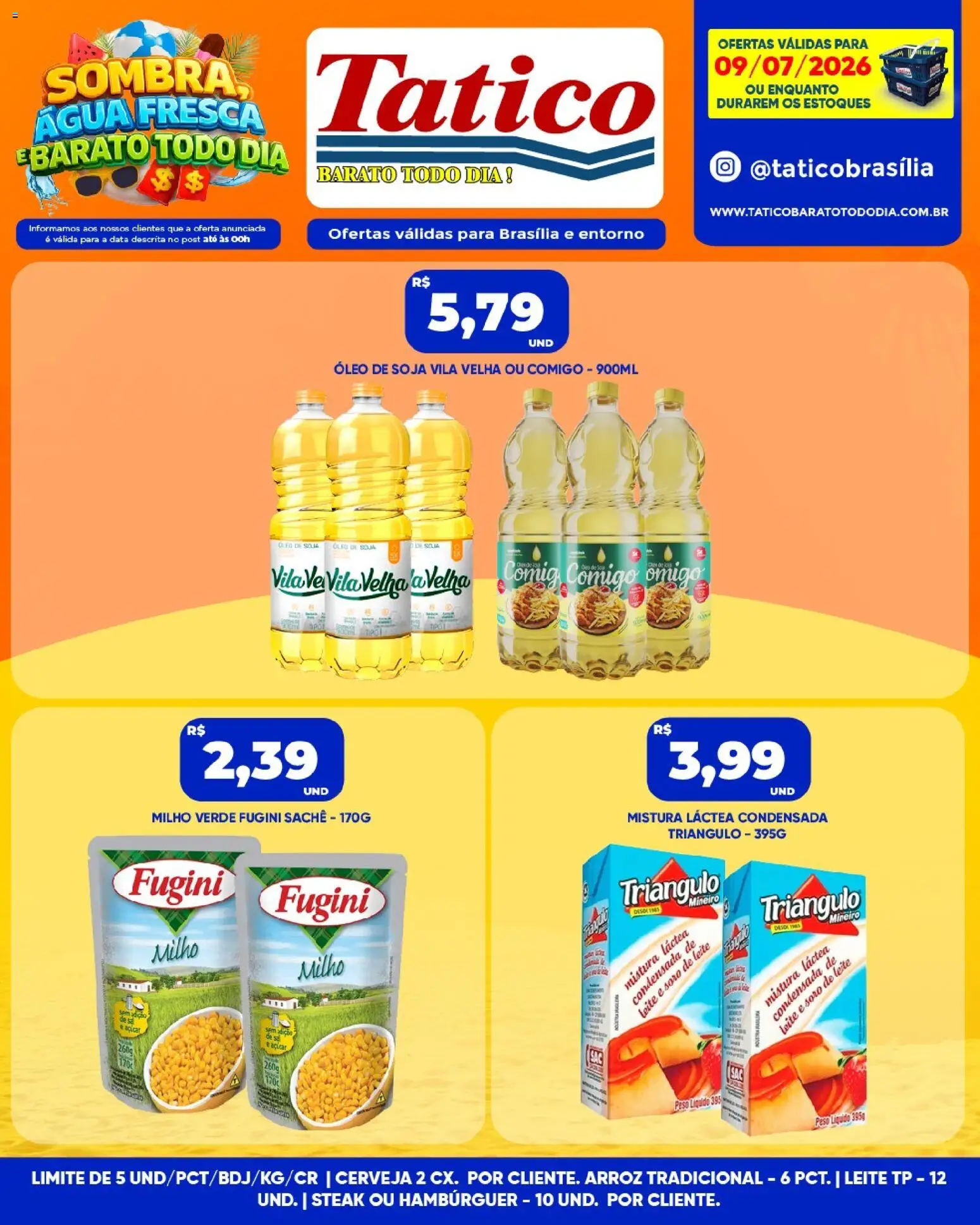 Tatico Folheto - válido de 09/07/2026 | Página: 4 | Produtos: Leite, Óleo, Hambúrguer, Soja
