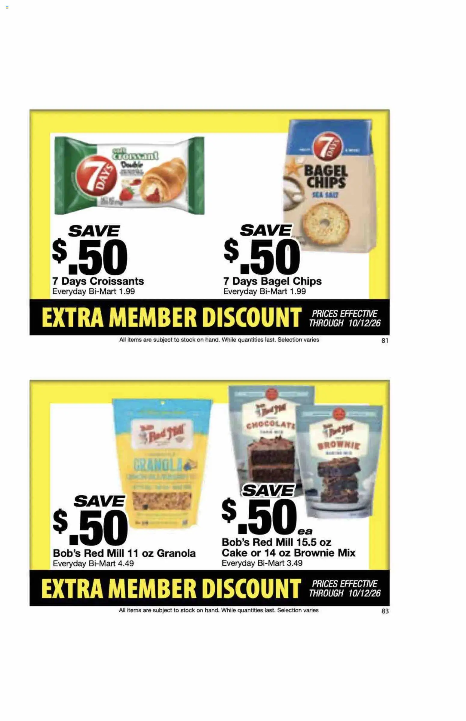 Bi-Mart Extra Member Discount Book - valid from 09/28/2026 | Page: 43 | Products: Croissant, Chocolate, Chips, Cake