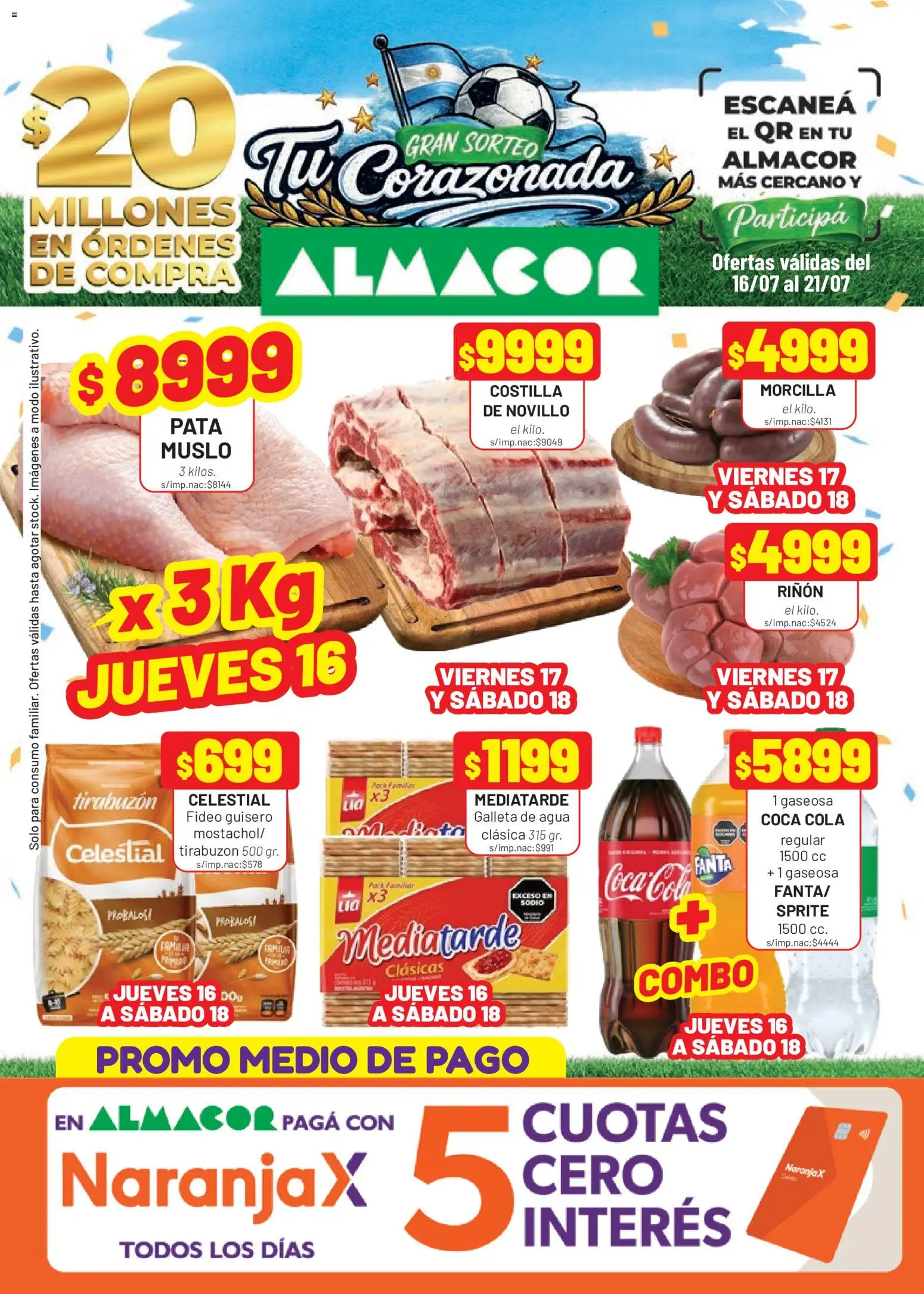 Almacor catálogo │ válido desde el 16/07/2026 | Página: 1 | Productos: Sprite, Gaseosa, Agua, Morcilla