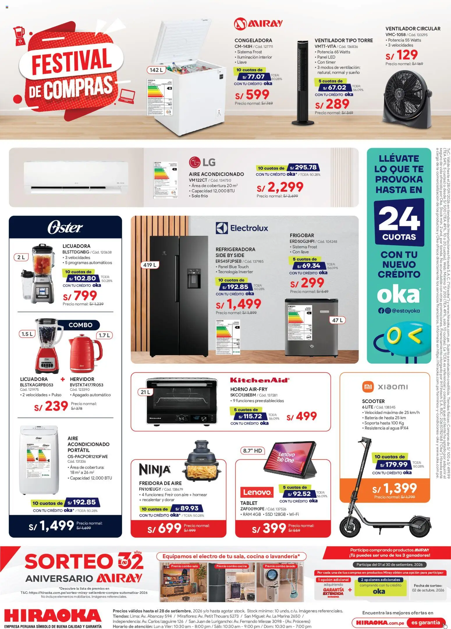Catálogo Hiraoka válido desde 28/08/2026 | Página: 1 | Productos: Tablet, Agua, Horno, Hervidor