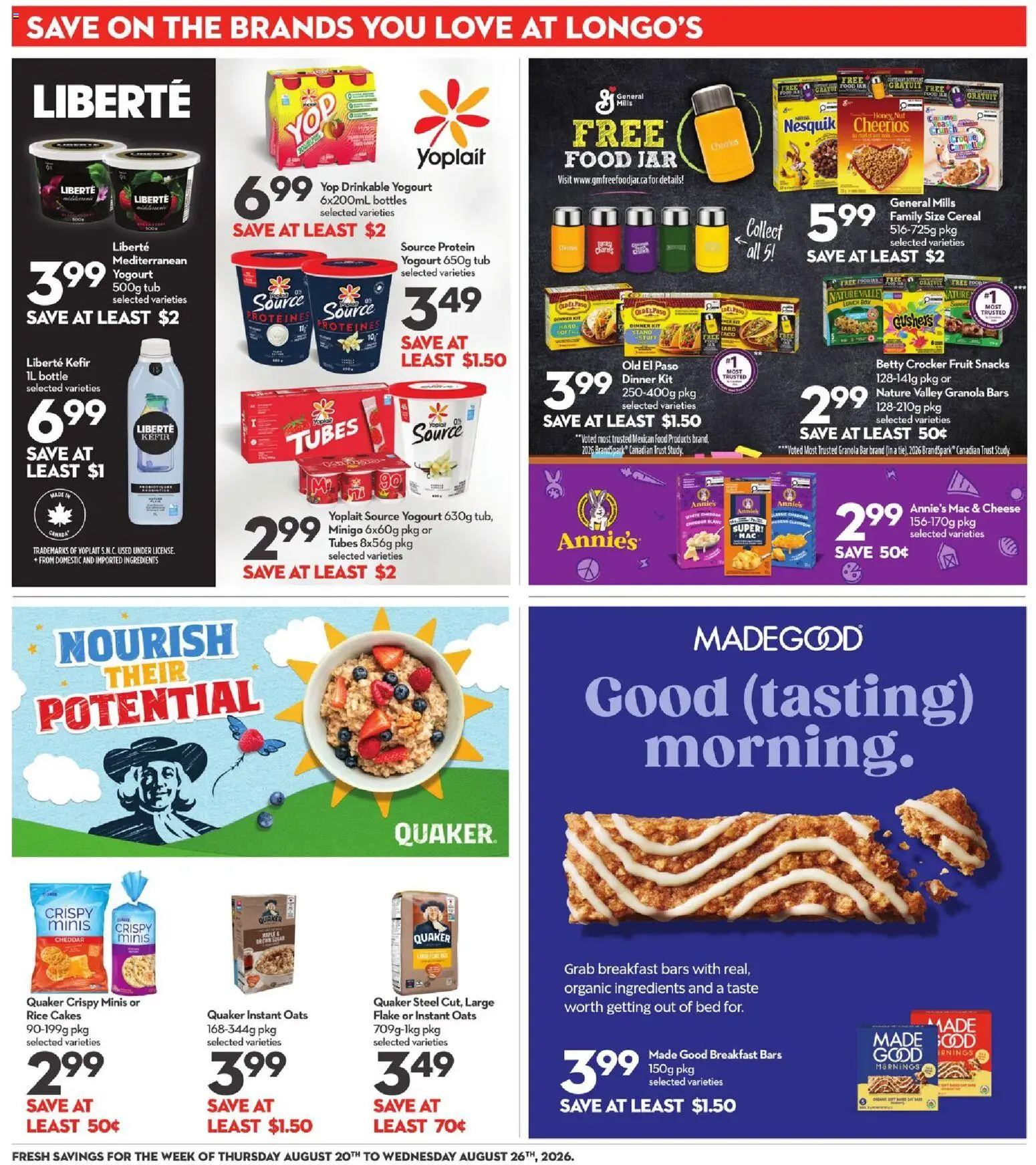 Longo's flyer valid from Aug 20, 2026 | Page: 15 | Products: Rice, Oats, Tubes, Kefir
