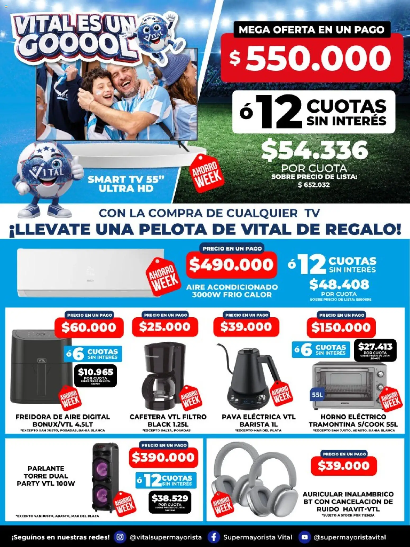 Vital - Vital es un gool │ válido desde el 08.05.2026 | Página: 3 | Productos: Freidora, Parlante, Horno eléctrico, Pava eléctrica