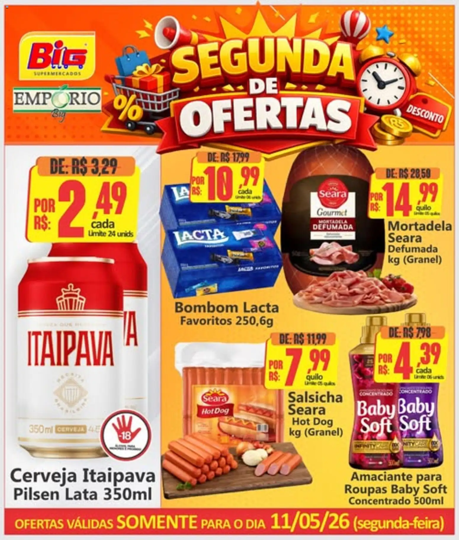Big Supermercados Folheto - válido de 11.05.2026 | Página: 1 | Produtos: Salsicha, Cerveja, Bombom, Amaciante
