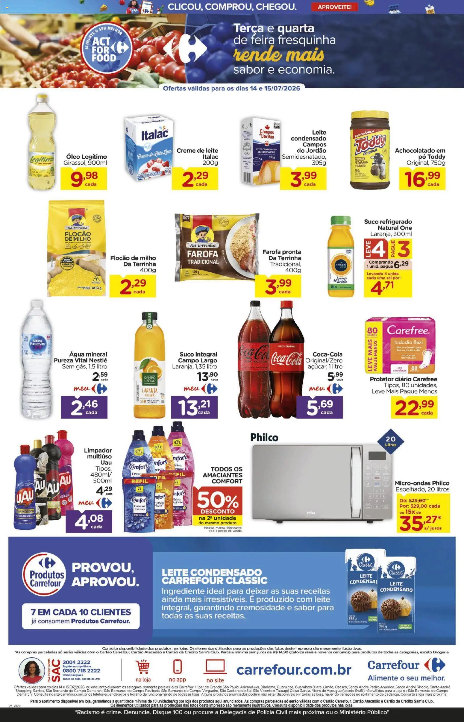 Carrefour Folheto - válido de 14/07/2026 | Página: 3 | Produtos: Pó, Creme, Creme de leite, Farofa