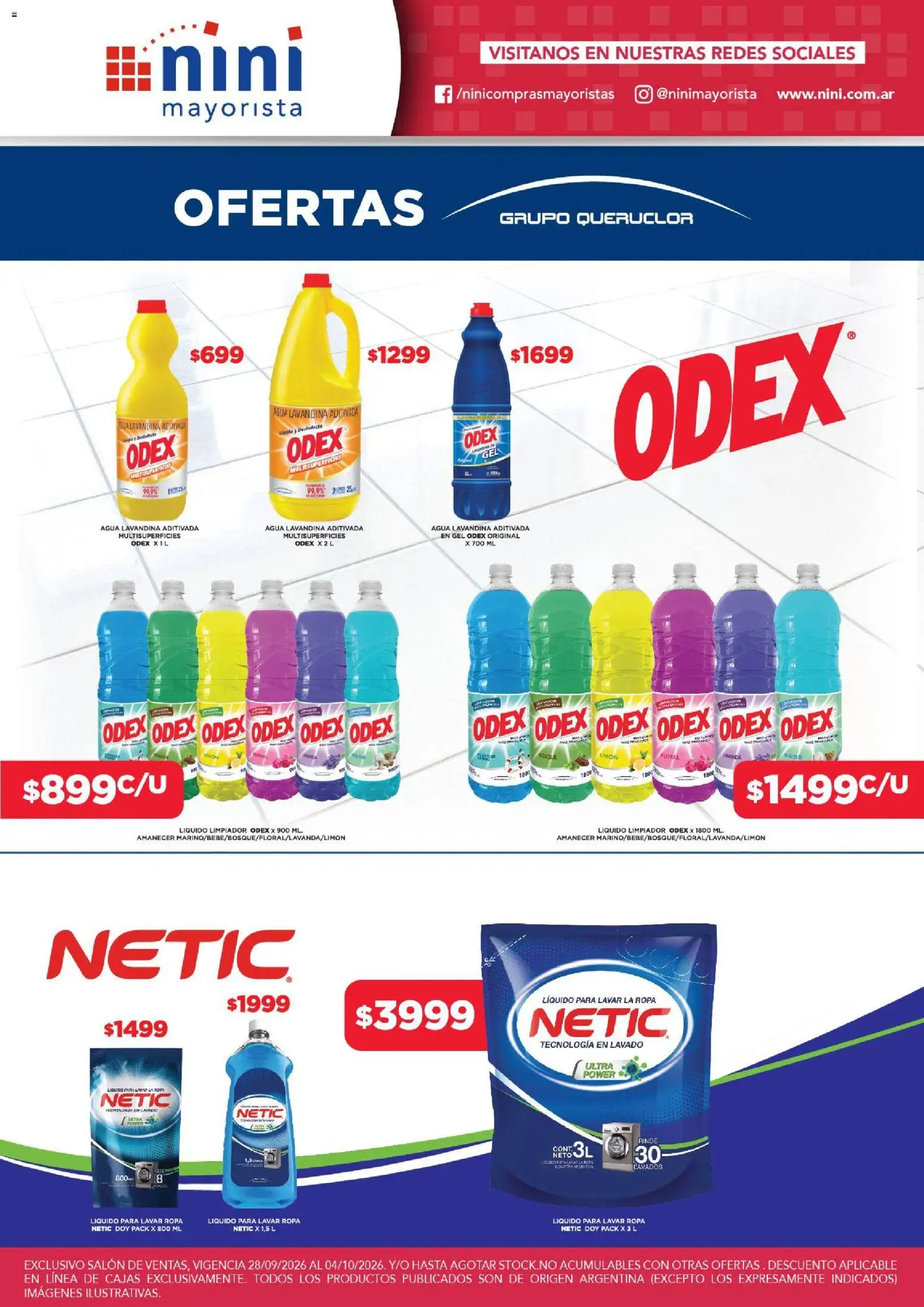 NINI Mayorista catálogo │ válido desde el 28/09/2026 | Página: 13 | Productos: Lavandina, Agua, Ropa, Limpiador
