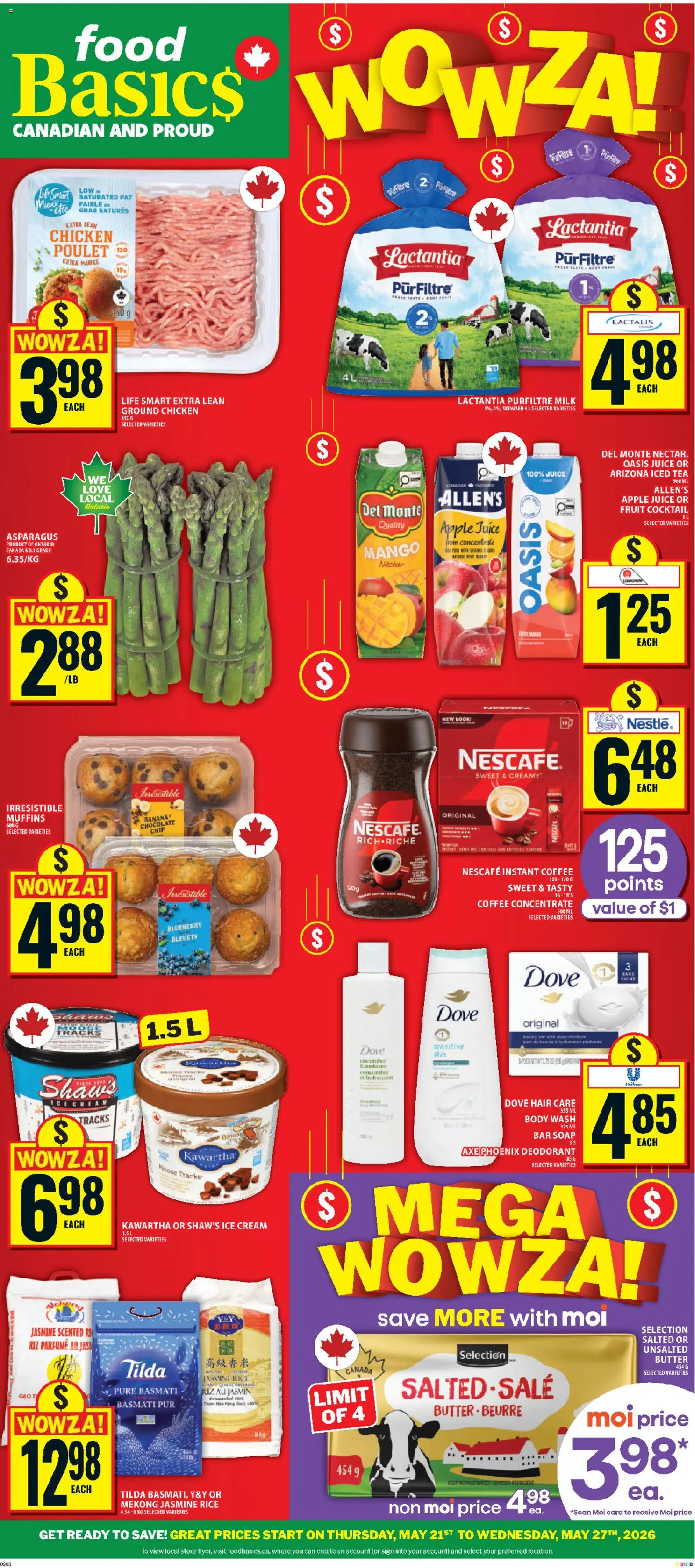 Food Basics flyer valid from 21.05.2026 | Page: 1 | Products: Tea, Milk, Butter, Chocolate