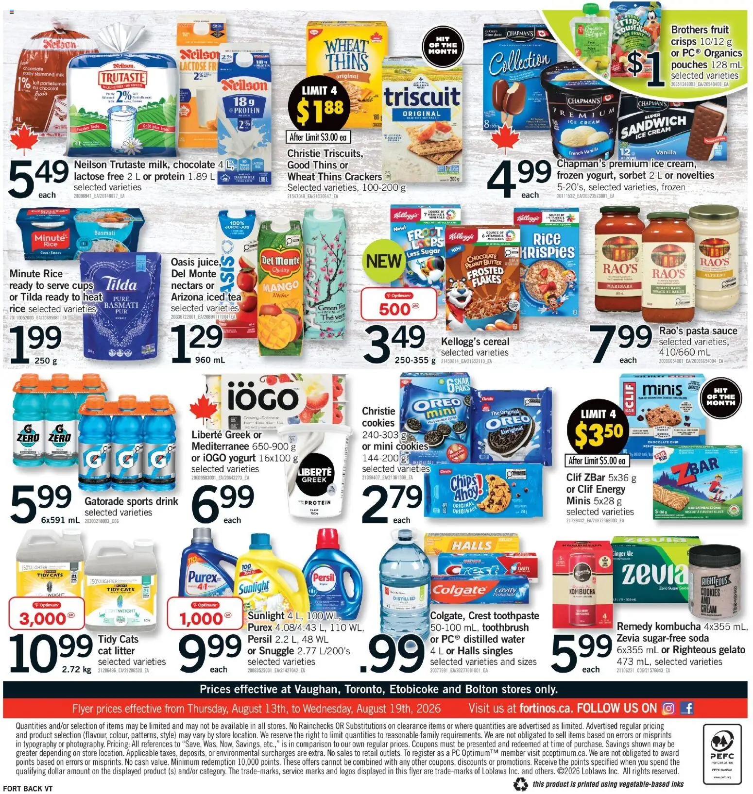 Fortinos flyer valid from Aug 13, 2026 | Page: 2 | Products: Tea, Iced tea, Crackers, Peanut butter