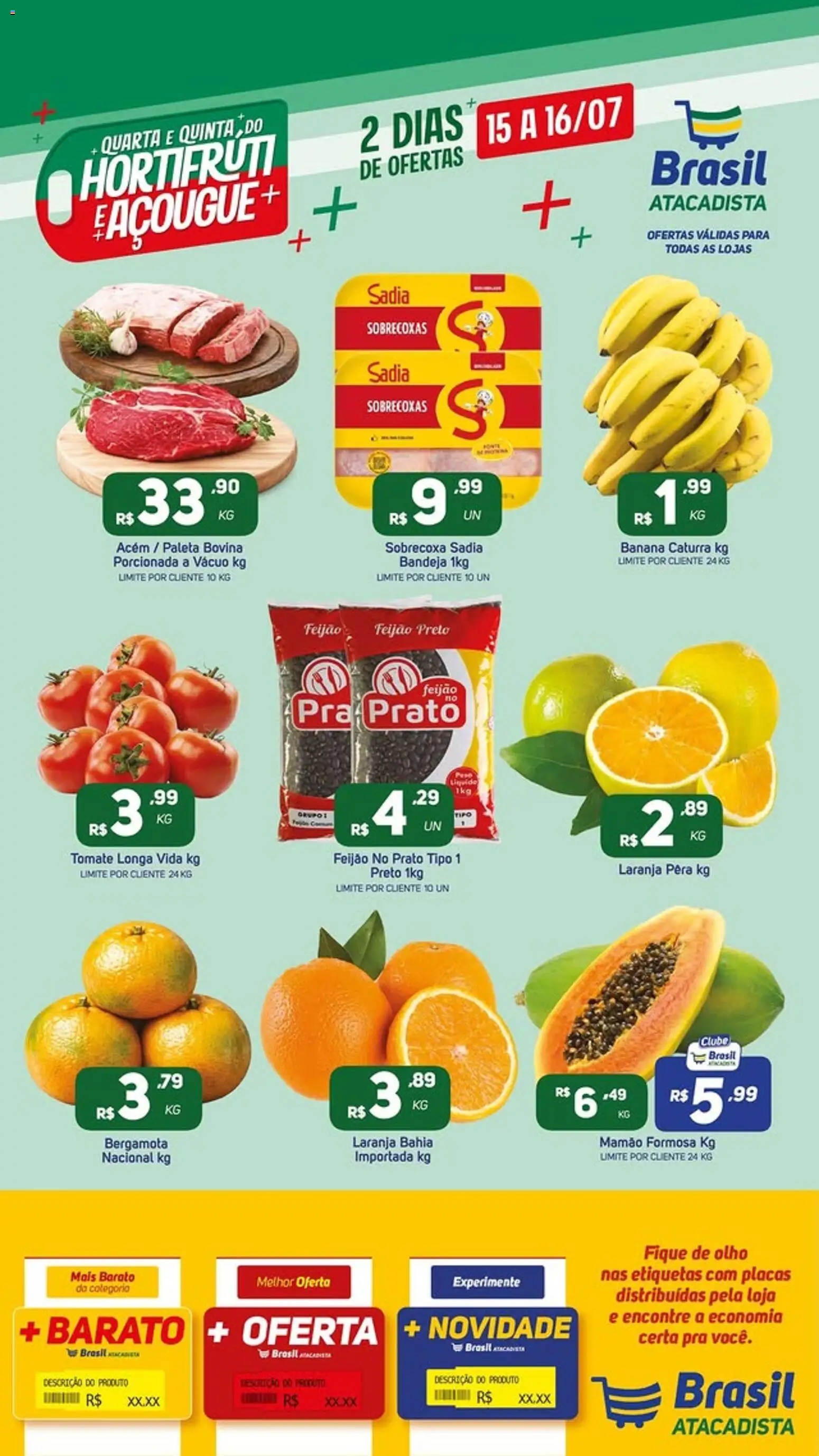 Brasil Atacadista Folheto - válido de 15/07/2026 | Página: 1 | Produtos: Bergamota, Feijão, Acém, Bandeja