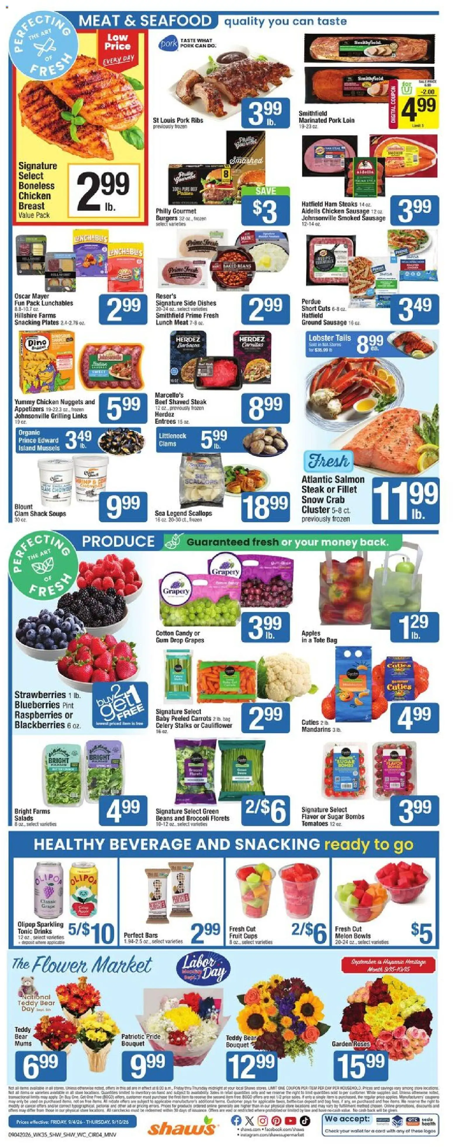 Shaw's Weekly Ad - NH - valid from 09/04/2026 | Page: 4 | Products: Beef, Wallet, Blueberries, Steak