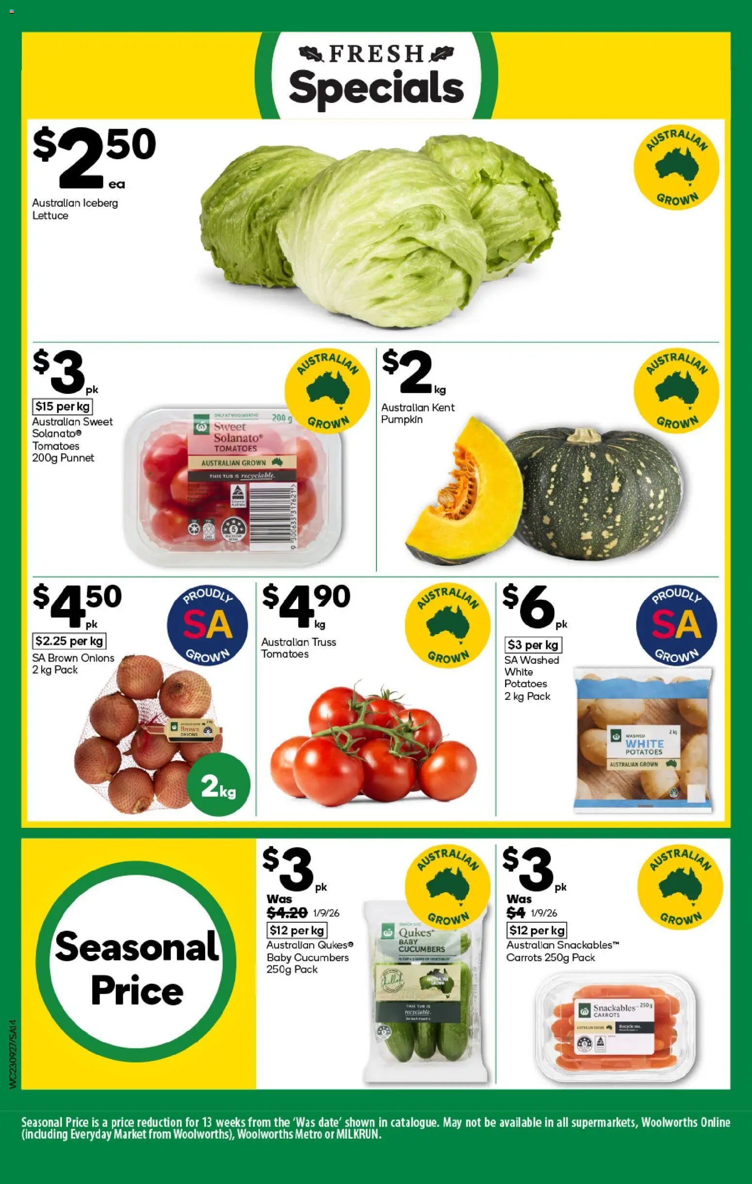 Woolworths catalogue - valid from 23/09/2026 | Page: 14 | Products: Lettuce, Carrots, Onions, Pumpkin