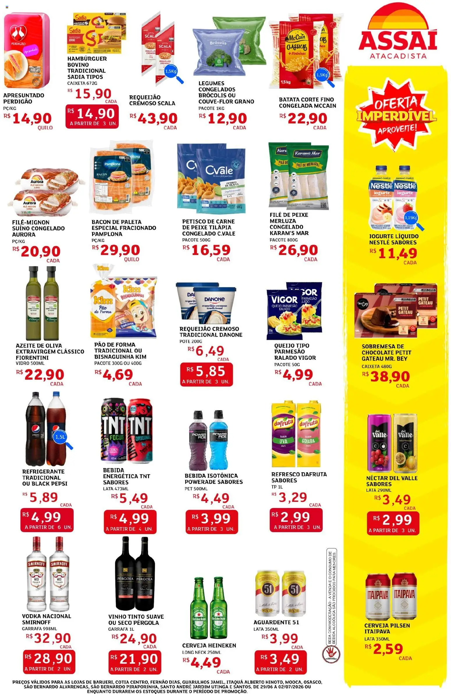 Assaí Atacadista Folheto - válido de 29/06/2026 | Página: 3 | Produtos: Queijo, Cerveja, Pão de forma, Azeite