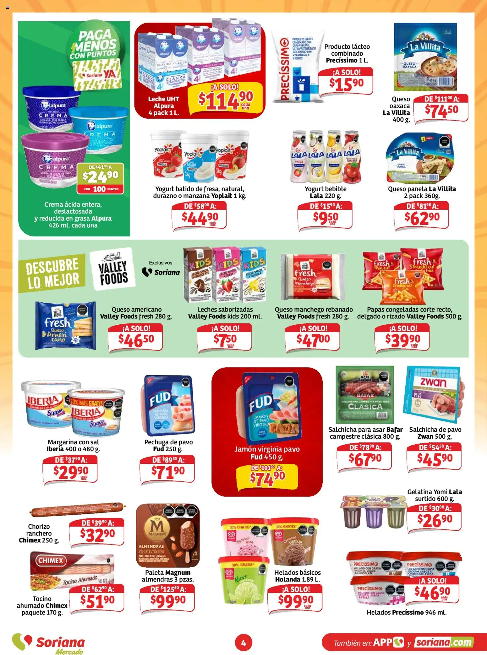 Nuevas ofertas de Soriana válidas en toda la República Mexicana desde el 13/08/2026. ¡Encuentra las mejores ofertas en Soriana Ahorro constante y sonante Mercado Nacional! | Página: 4 | Productos: Leche UHT, Crema de leche, Tocino, Pavo