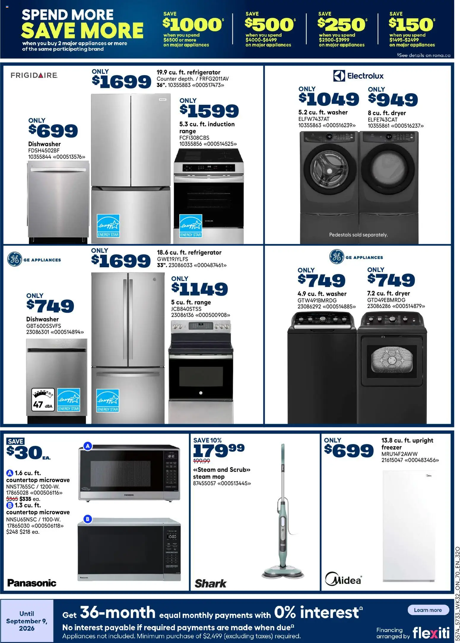Rona flyer valid from Sep 3, 2026 | Page: 20 | Products: Refrigerator, Dryer, Dishwasher