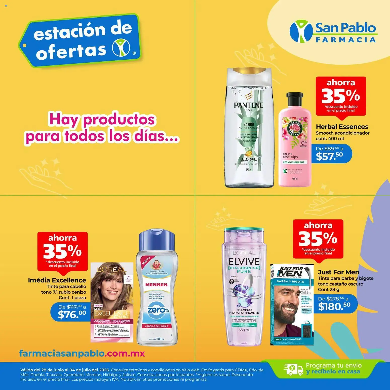 Nuevas ofertas de Farmacia San Pablo válidas en toda la República Mexicana desde el 28/06/2026. ¡Encuentra las mejores ofertas en Farmacia San Pablo catálogo Estación de ofertas! | Página: 3 | Productos: Crema, Cepillo, Aceite, Acondicionador