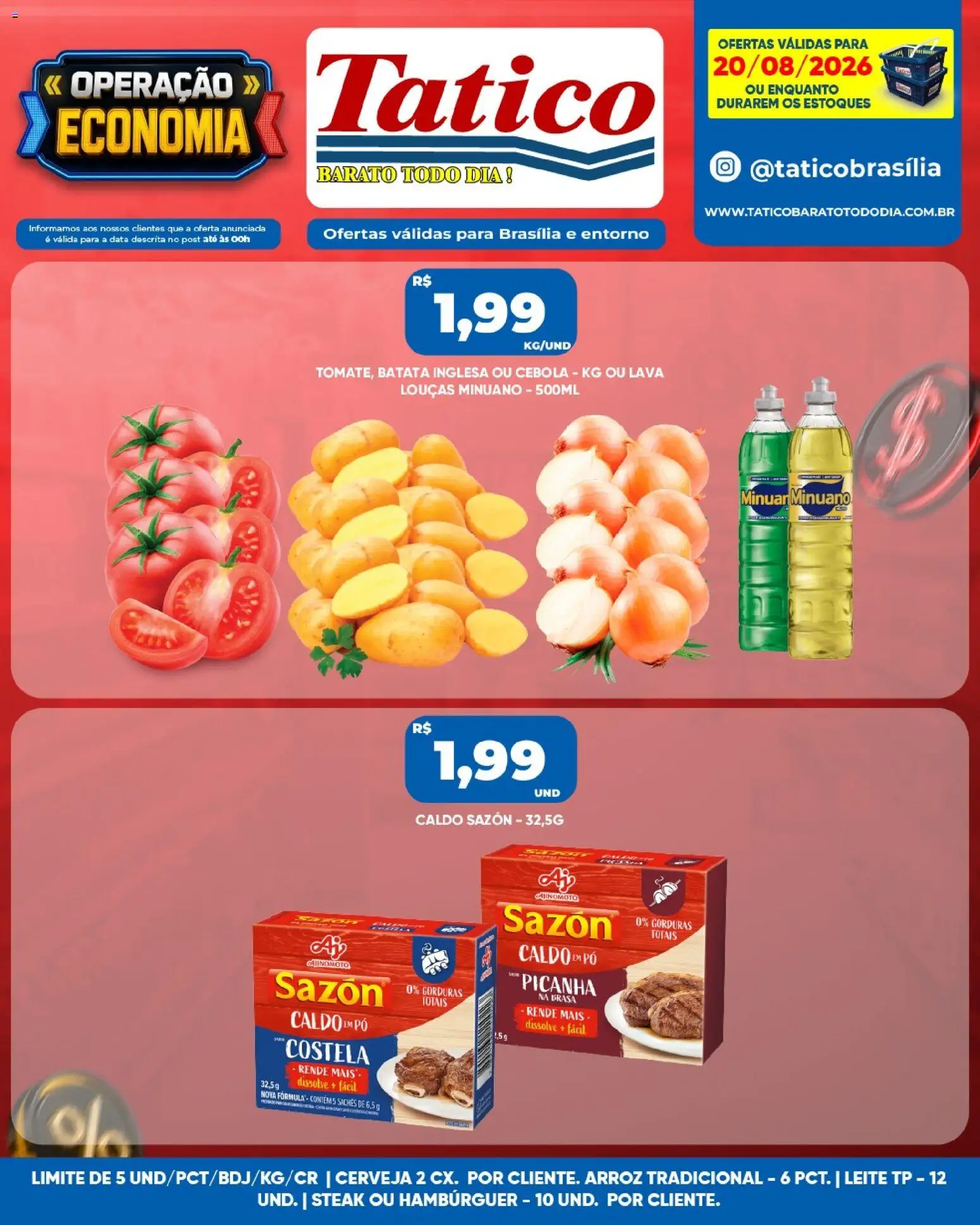 Tatico Folheto - válido de 20/08/2026 | Página: 1 | Produtos: Steak, Picanha, Leite, Batata