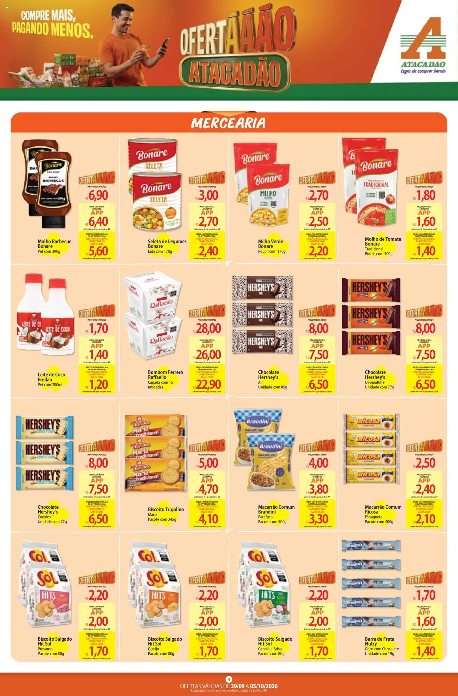 Atacadão Folheto - válido de 29/09/2026 | Página: 4 | Produtos: Cebola, Queijo, Chocolate, Cookies