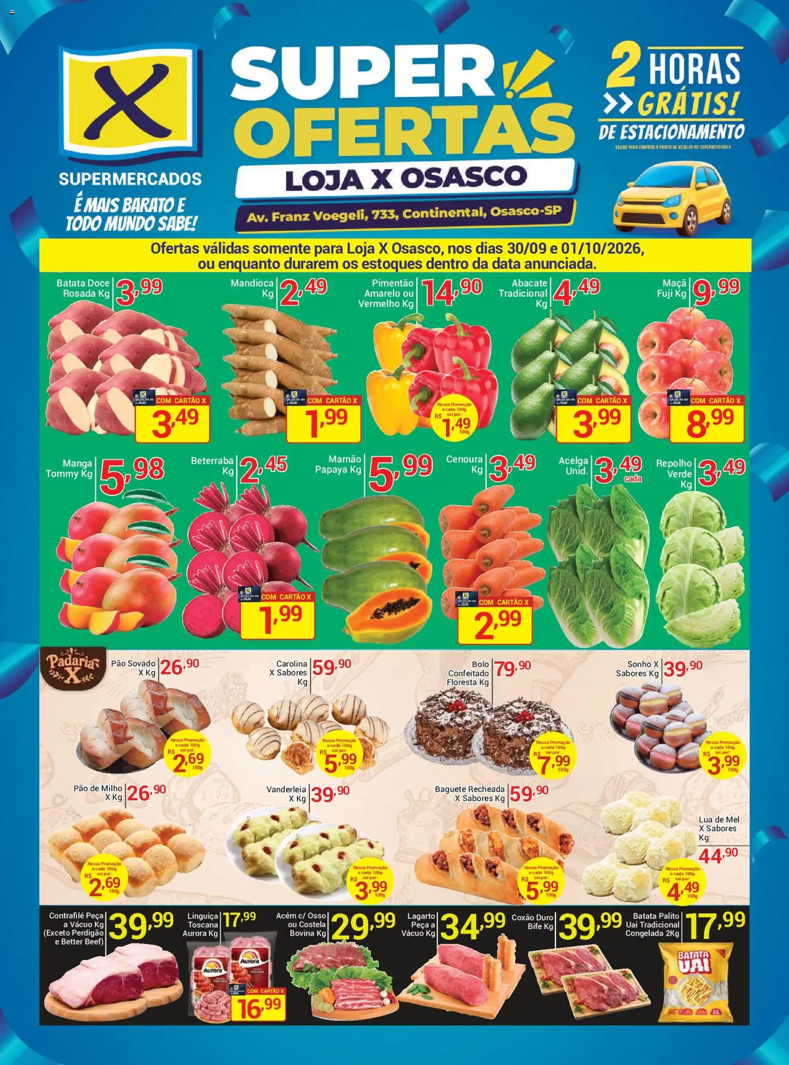X Supermercados Folheto - válido de 30/09/2026 | Página: 1 | Produtos: Mandioca, Abacate, Mel, Batata
