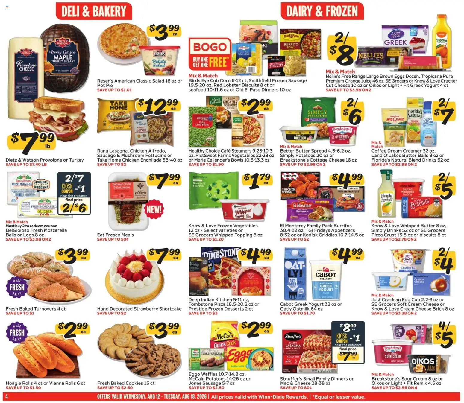 Winn Dixie Weekly Ad - valid from 08/12/2026 | Page: 4 | Products: Eggs, Juice, Protein, Vegetables