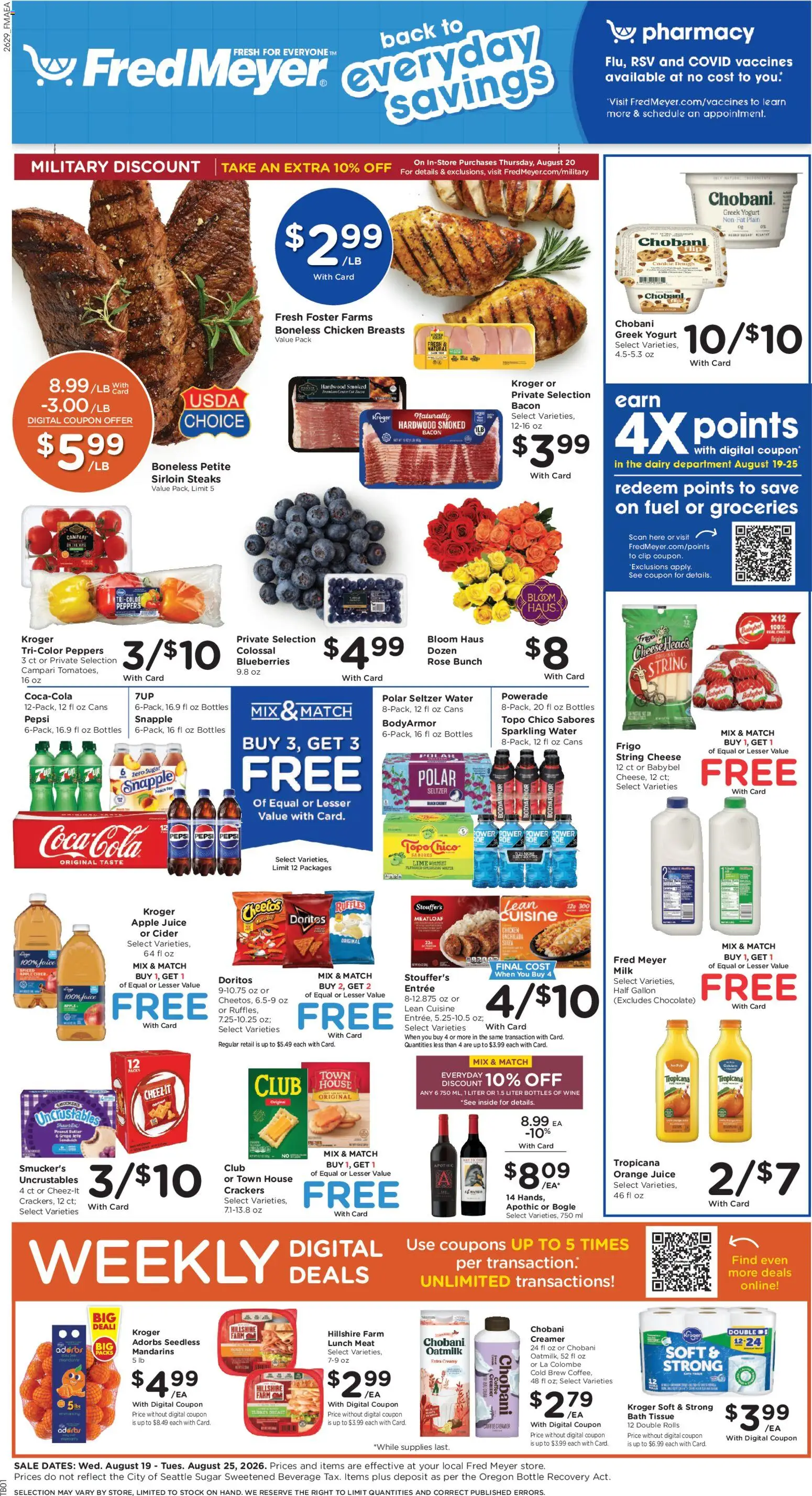 Fred Meyer Weekly Ad - valid from 08/19/2026 | Page: 1 | Products: Yogurt, Sugar, Peanut butter, Blueberries